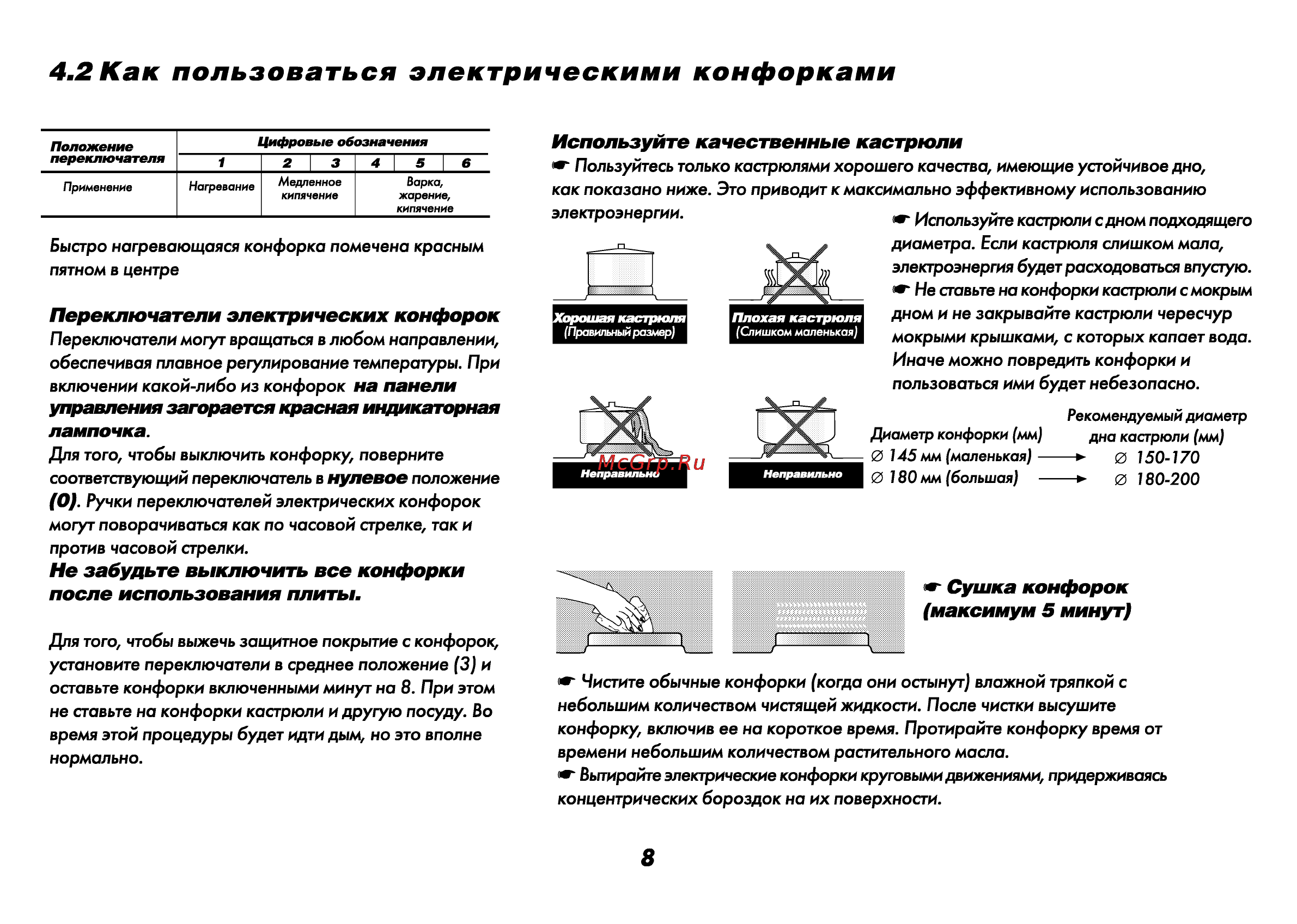 Beko CG 51110 G [9/39] Как пользоваться электрическими конфорками