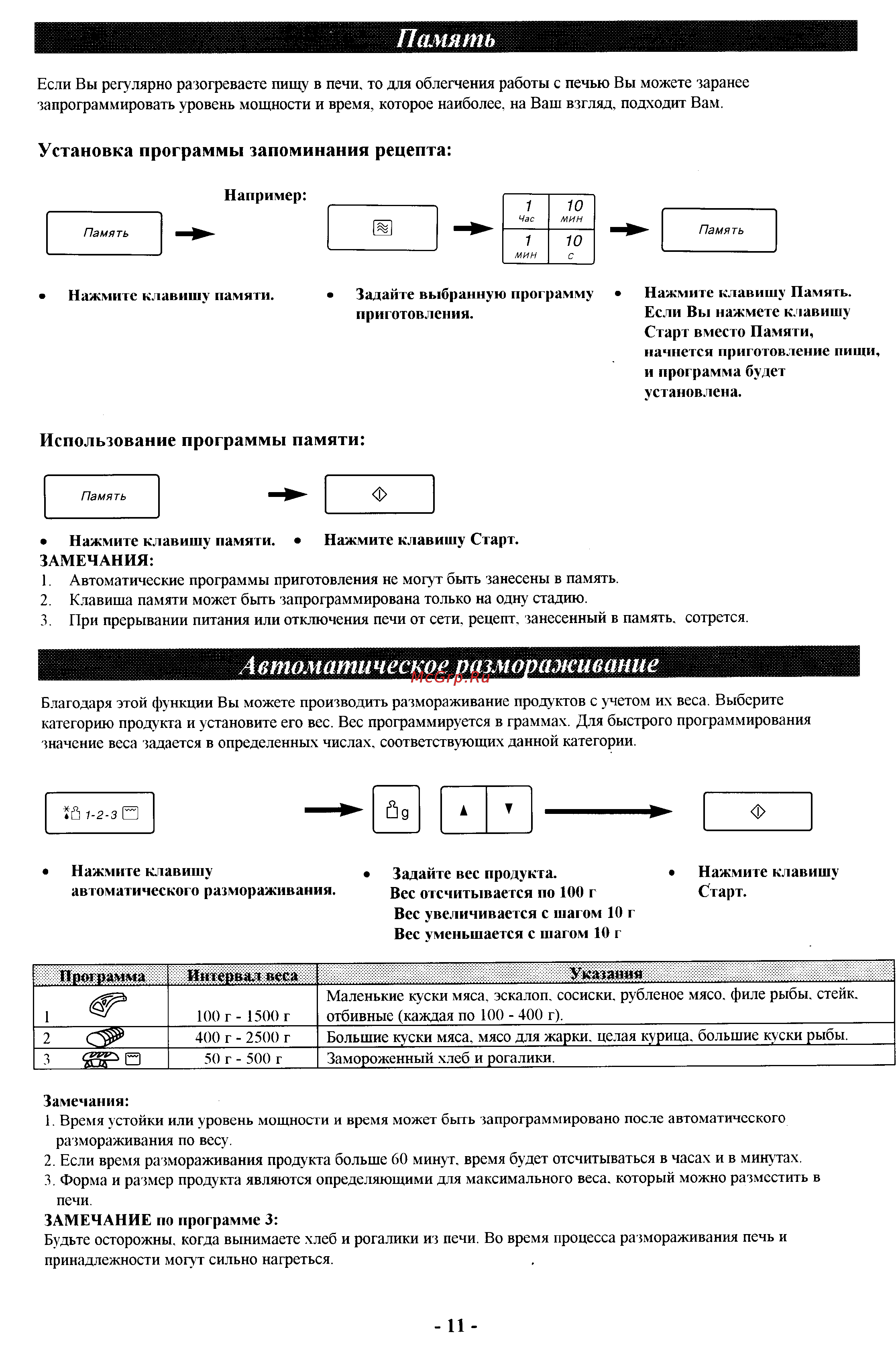 Panasonic NN-C897C [11/16] Автомата ческое размораживание