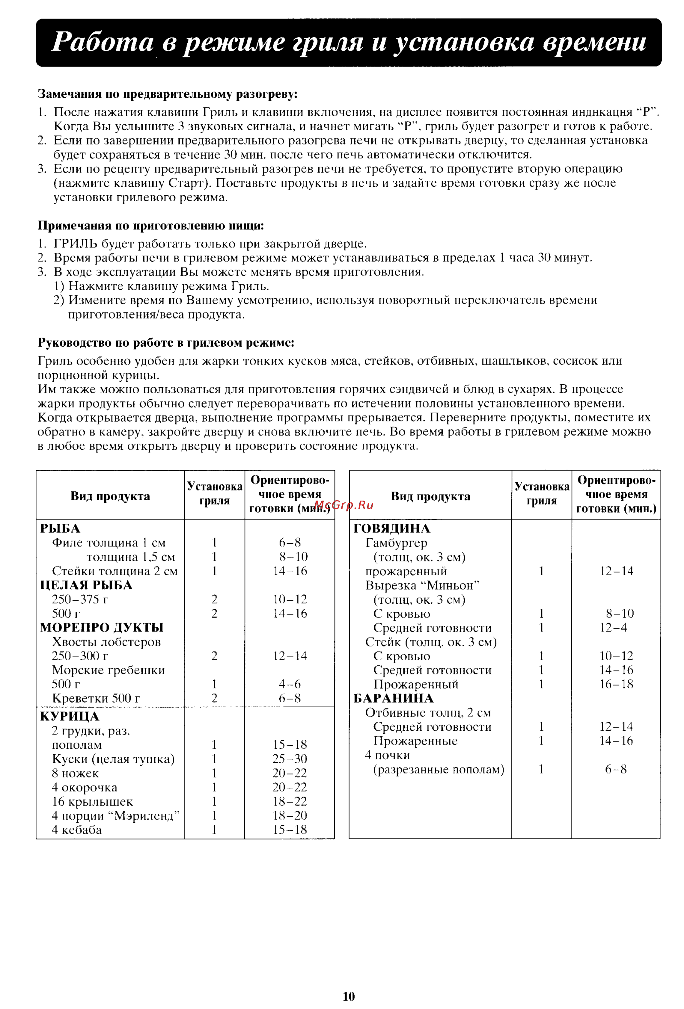 Panasonic NN-C2000P [11/24] Работа в режиме гриля и установка времени