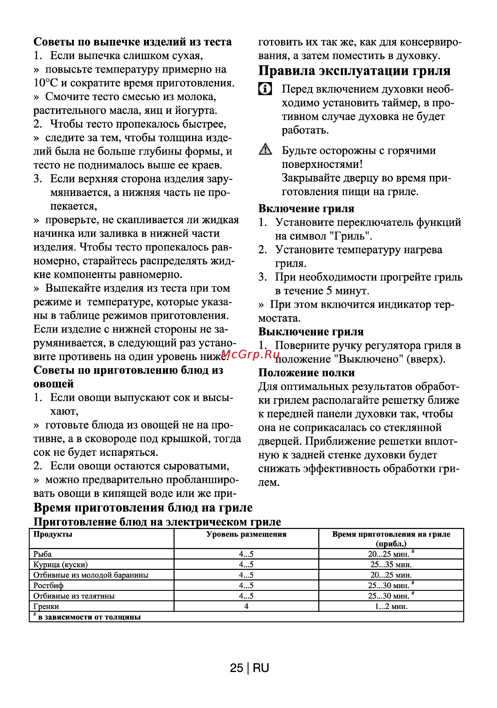 Beko CSM 67300 GW [26/30] Правила эксплуатации гриля