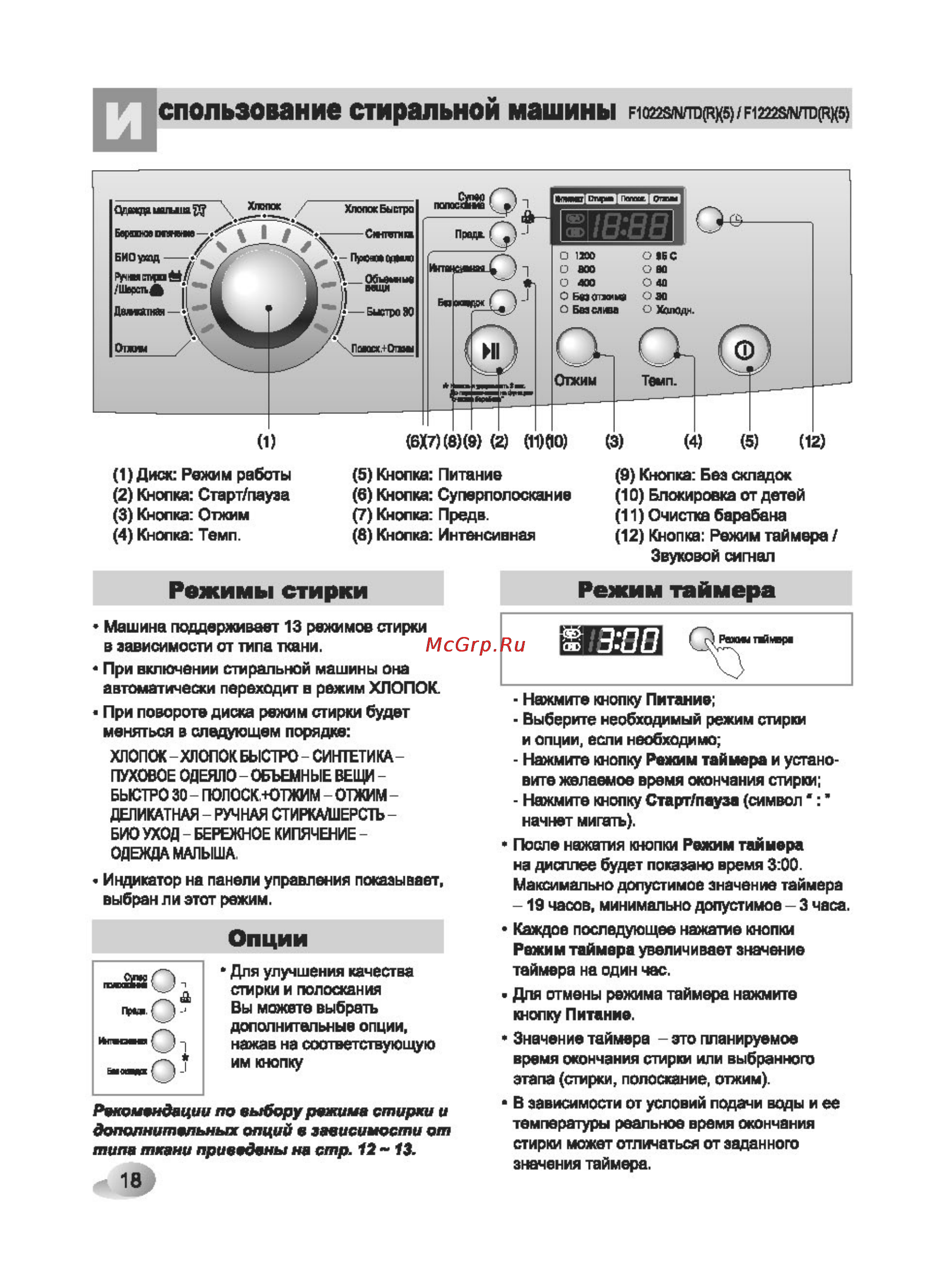 LG F1222NDR5 (Серебристый) [18/32] Режимы стирки