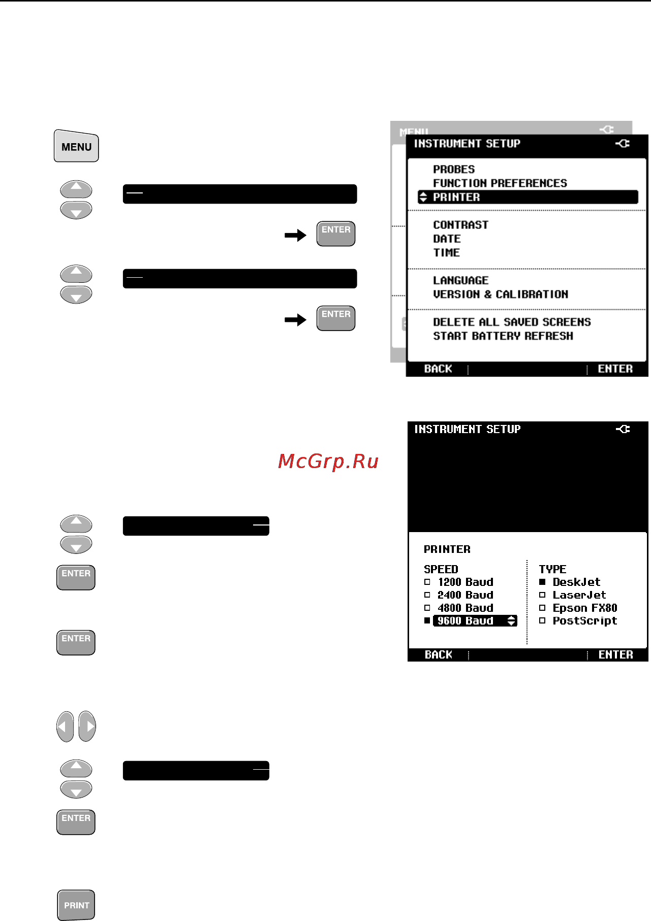 Fluke 43B [28/54] Selecting a printer type
