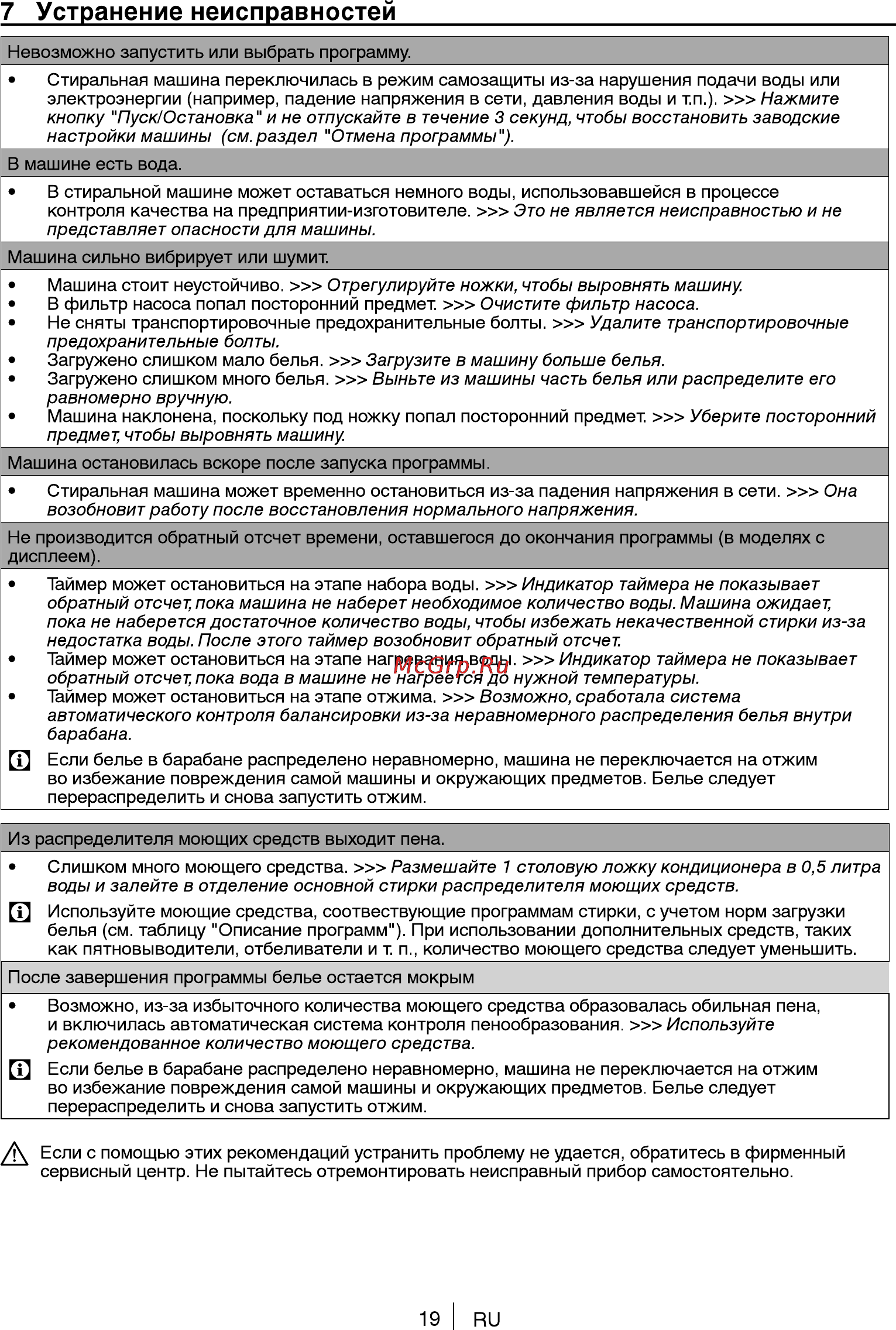Beko WKL 61011 EM [19/24] Устранение неисправностей
