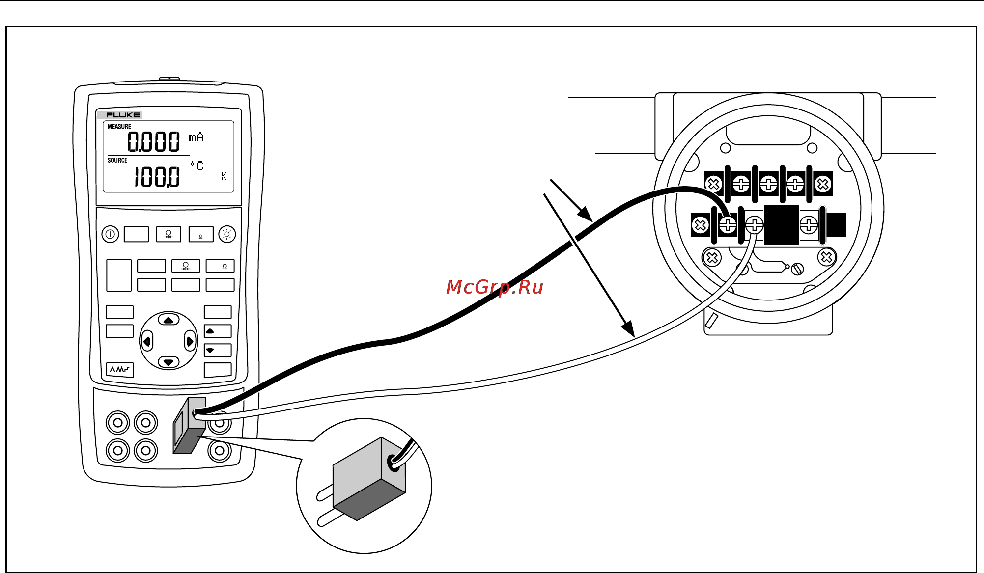 Fluke 725 [43/72] Figure 16 connections for simulating a thermocouple