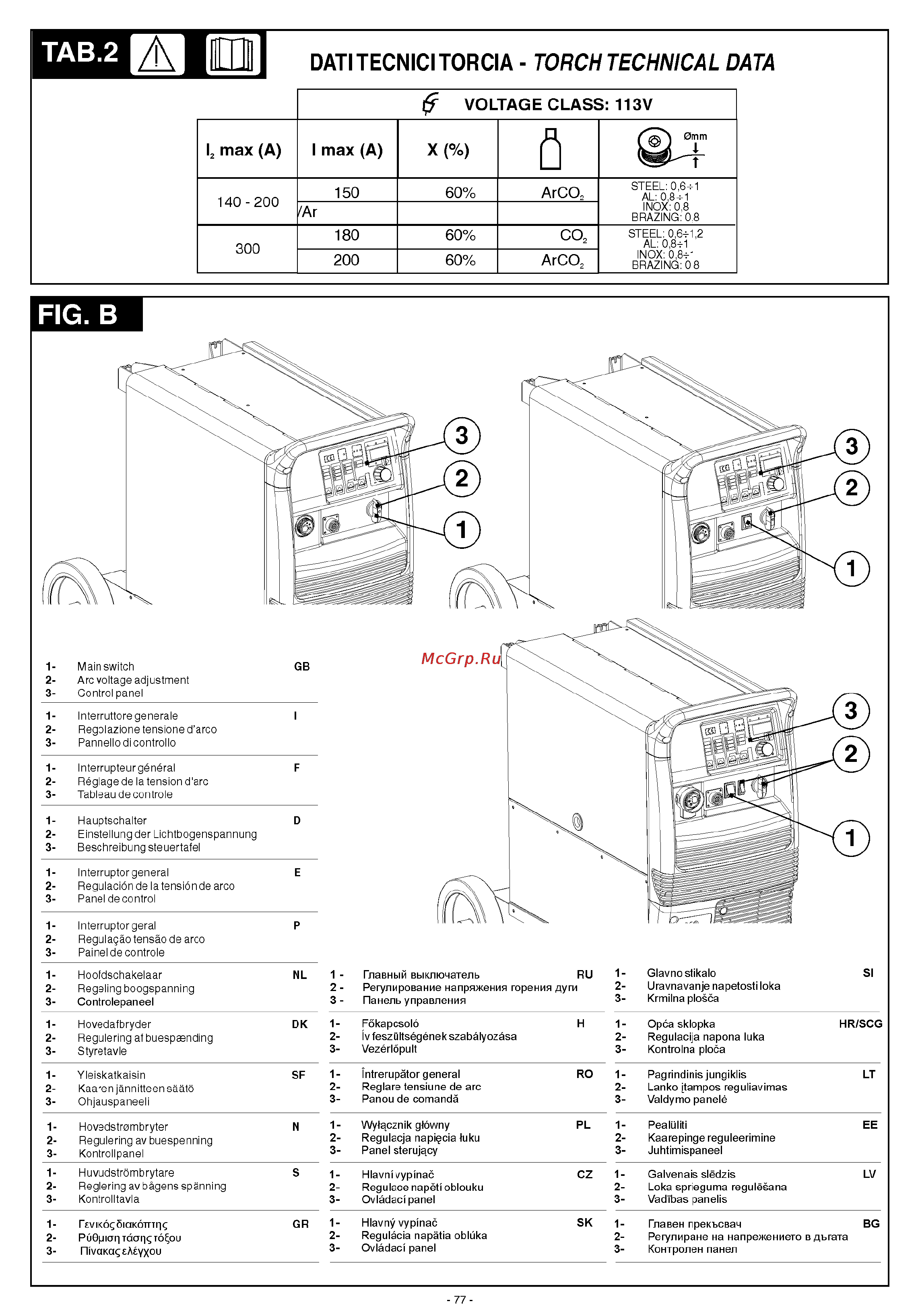 Telwin Digital MIG 220 230-400V [8/13] Ij datitecnici torcia torch technical data