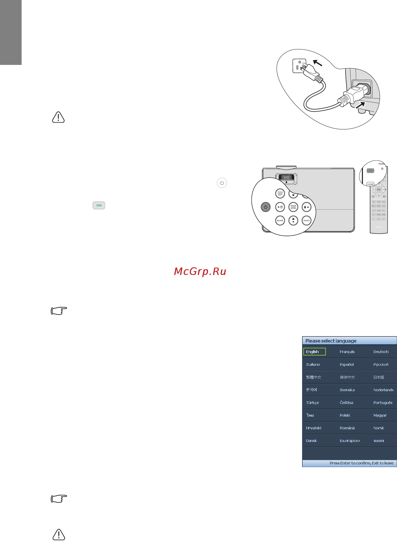 Benq W600+ [24/69] Включение проектора