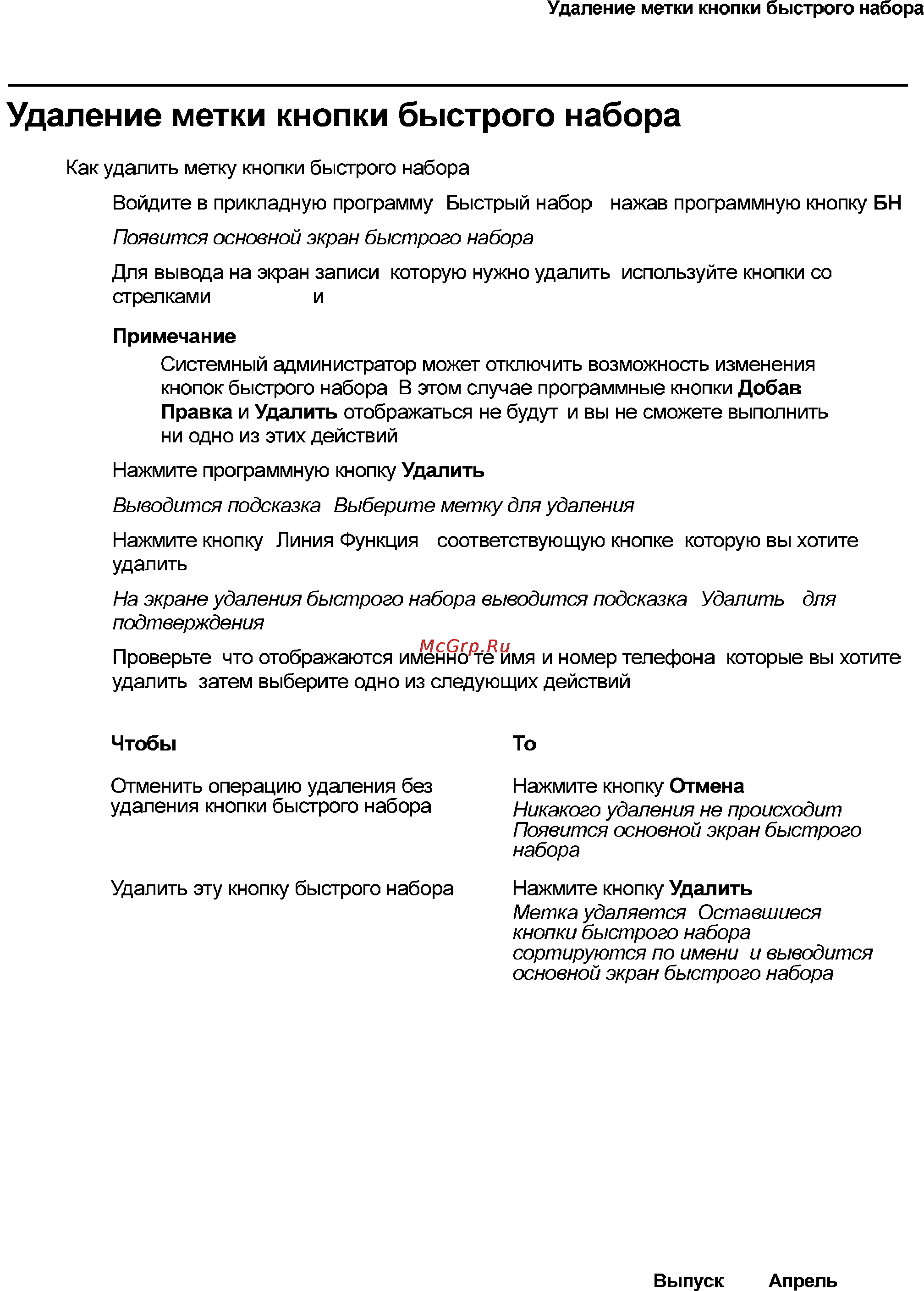 Avaya 4621 [45/104] Удаление метки кнопки быстрого набора