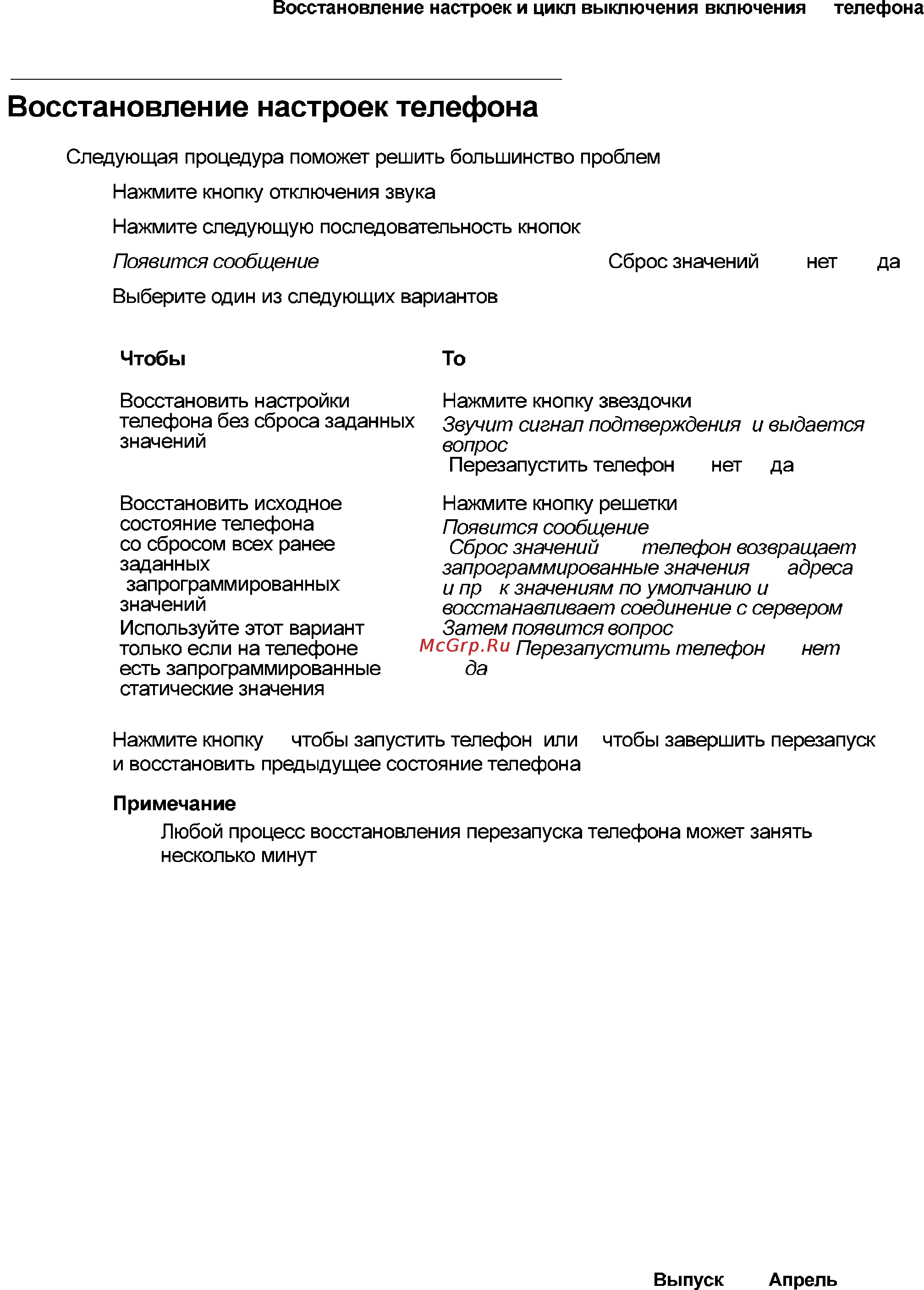 Avaya 4621 [99/104] Восстановление настроек телефона