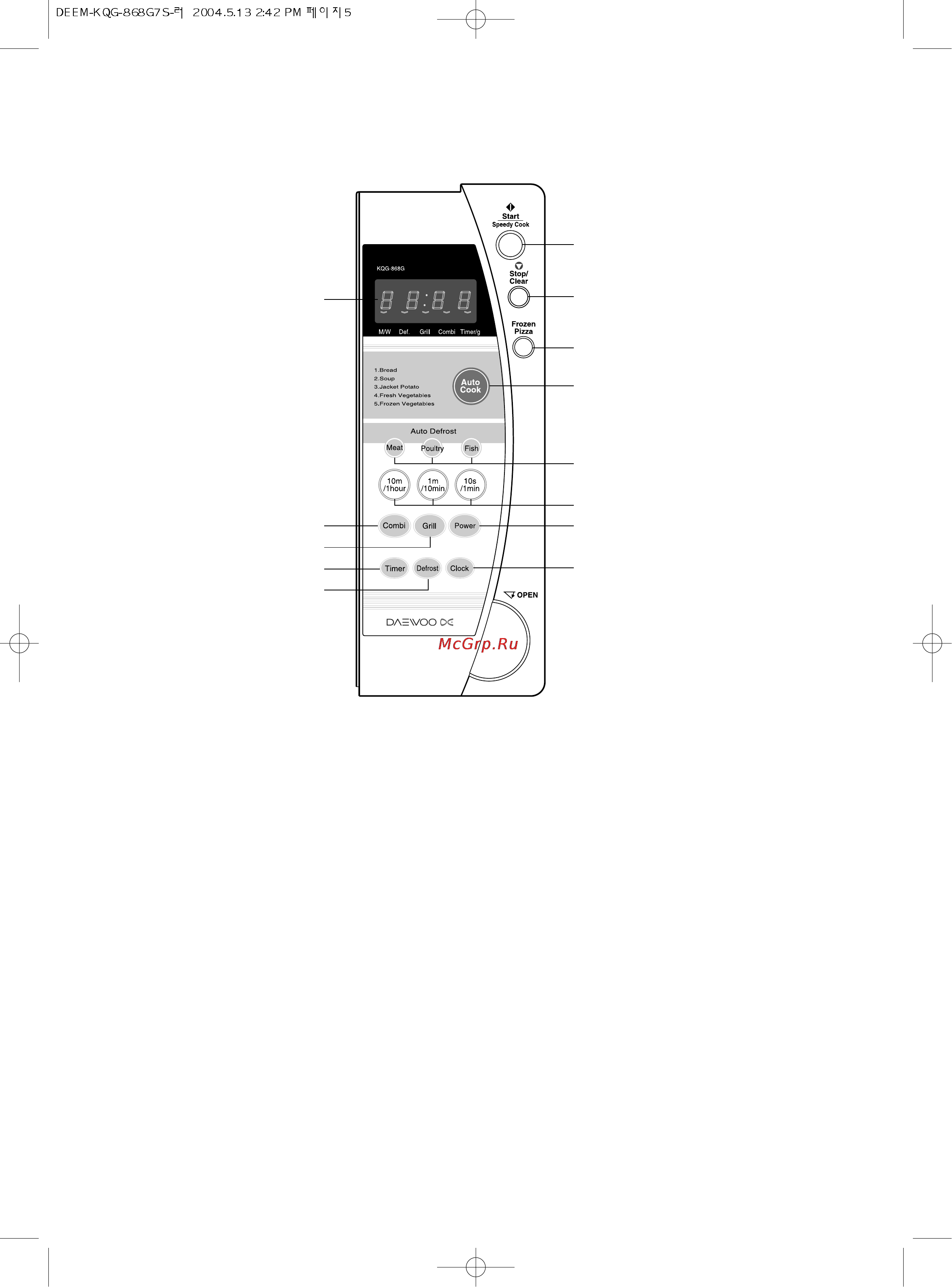 Daewoo Electronics KQG-868G [6/44] Мощность разморозка