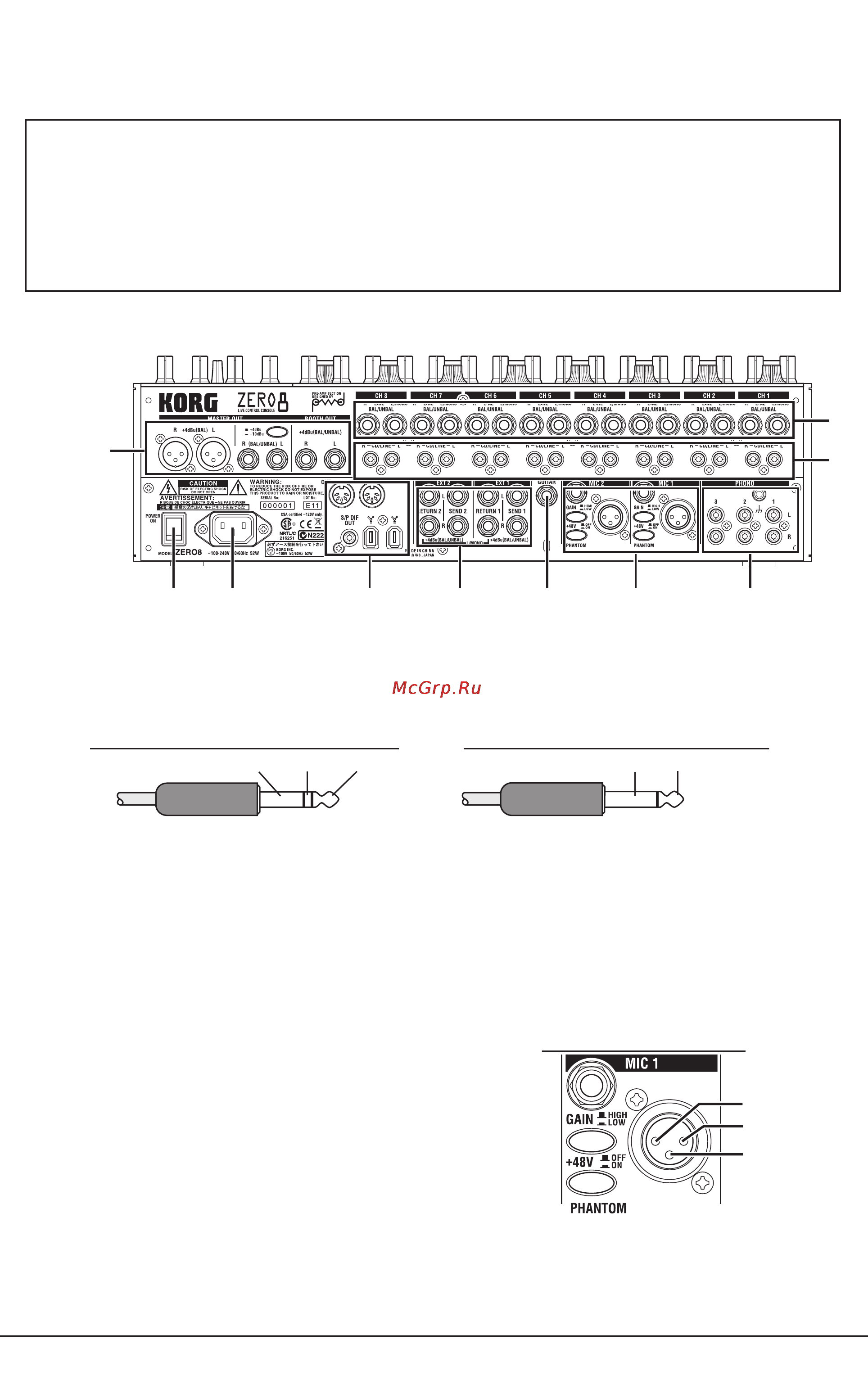 Korg MIXERZERO8 [10/38] Âõîäû ch 1 8 line