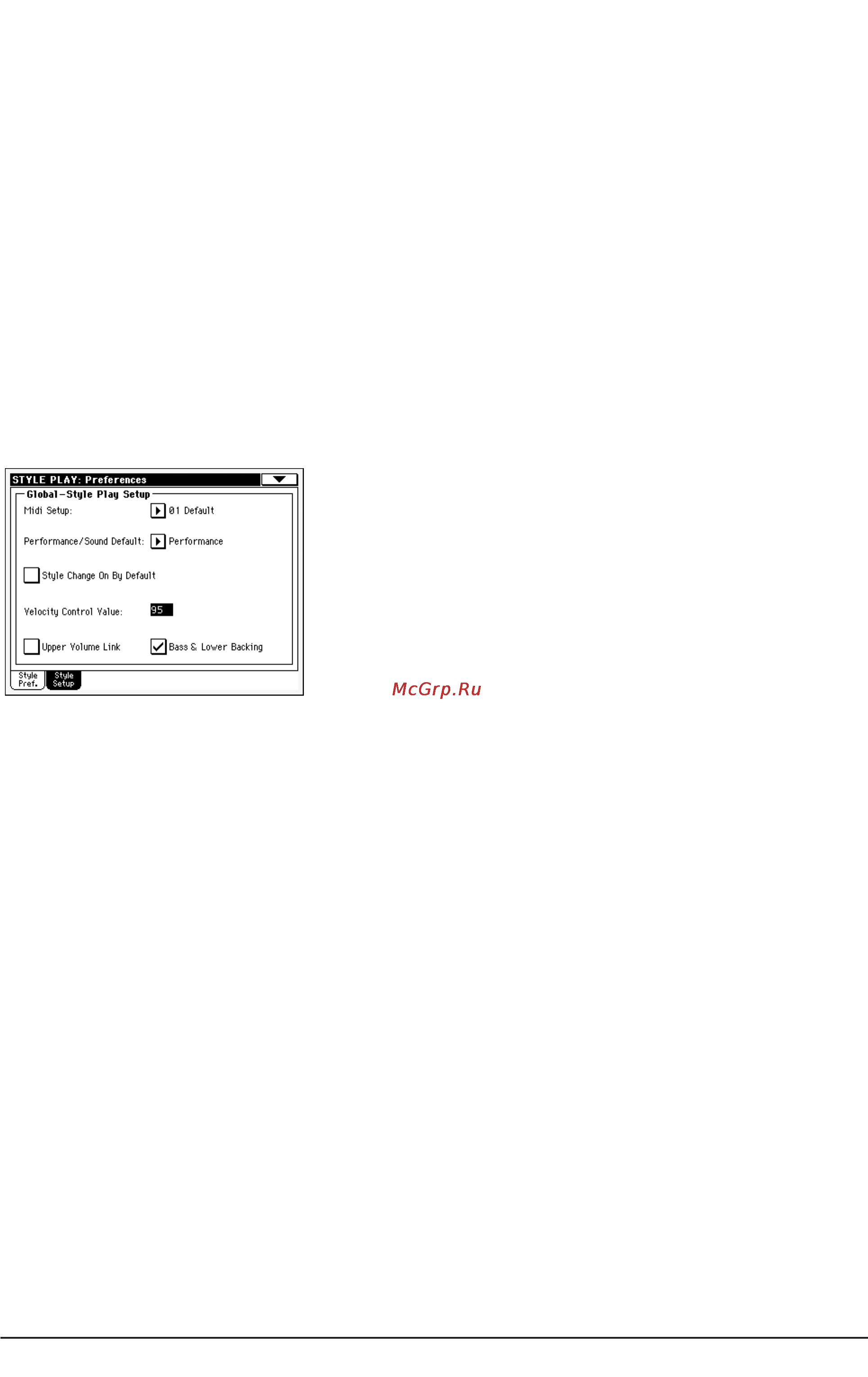Korg PA500 [101/355] Preferences style play setup