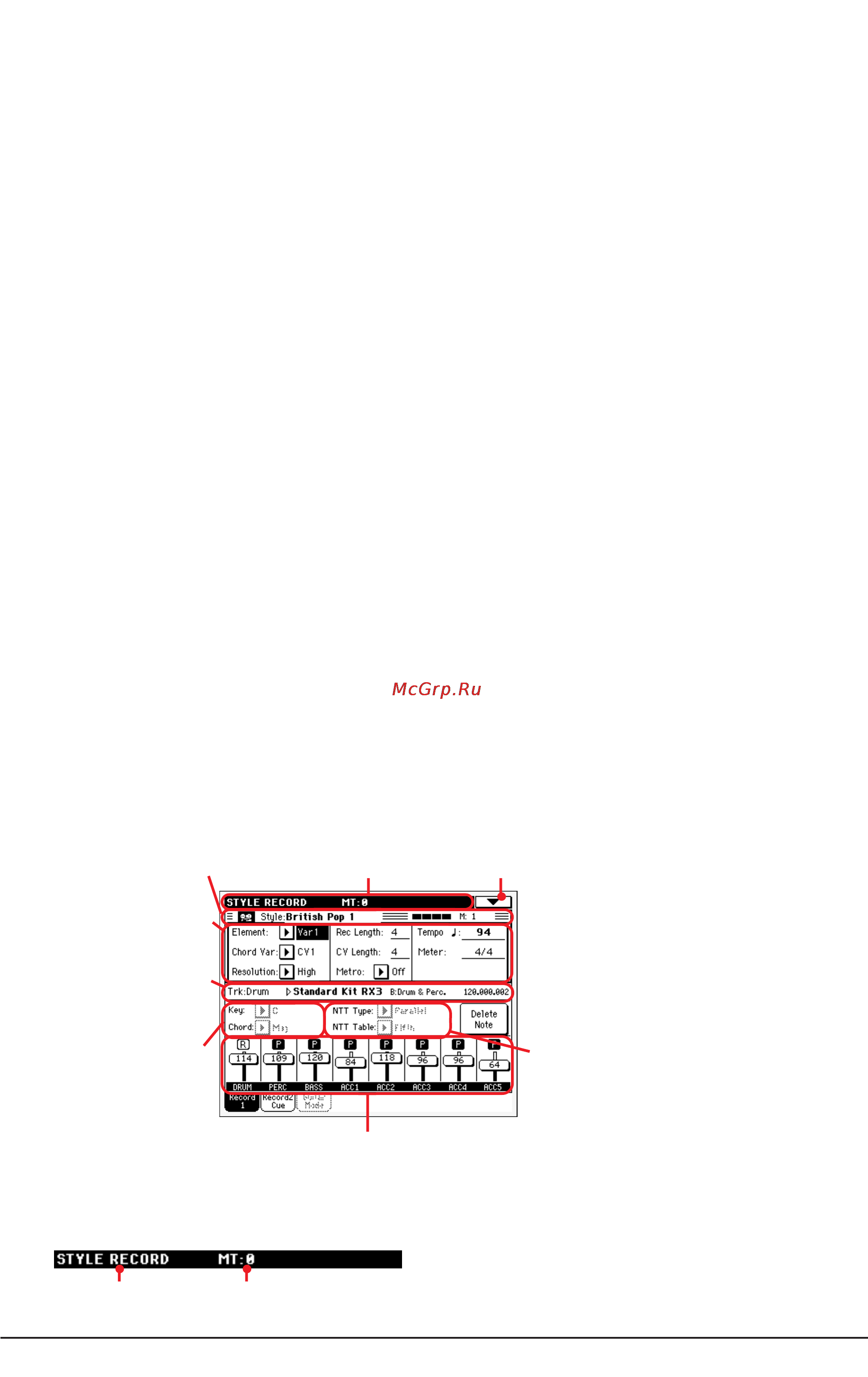 Korg PA500 [109/355] Главная страница record 1