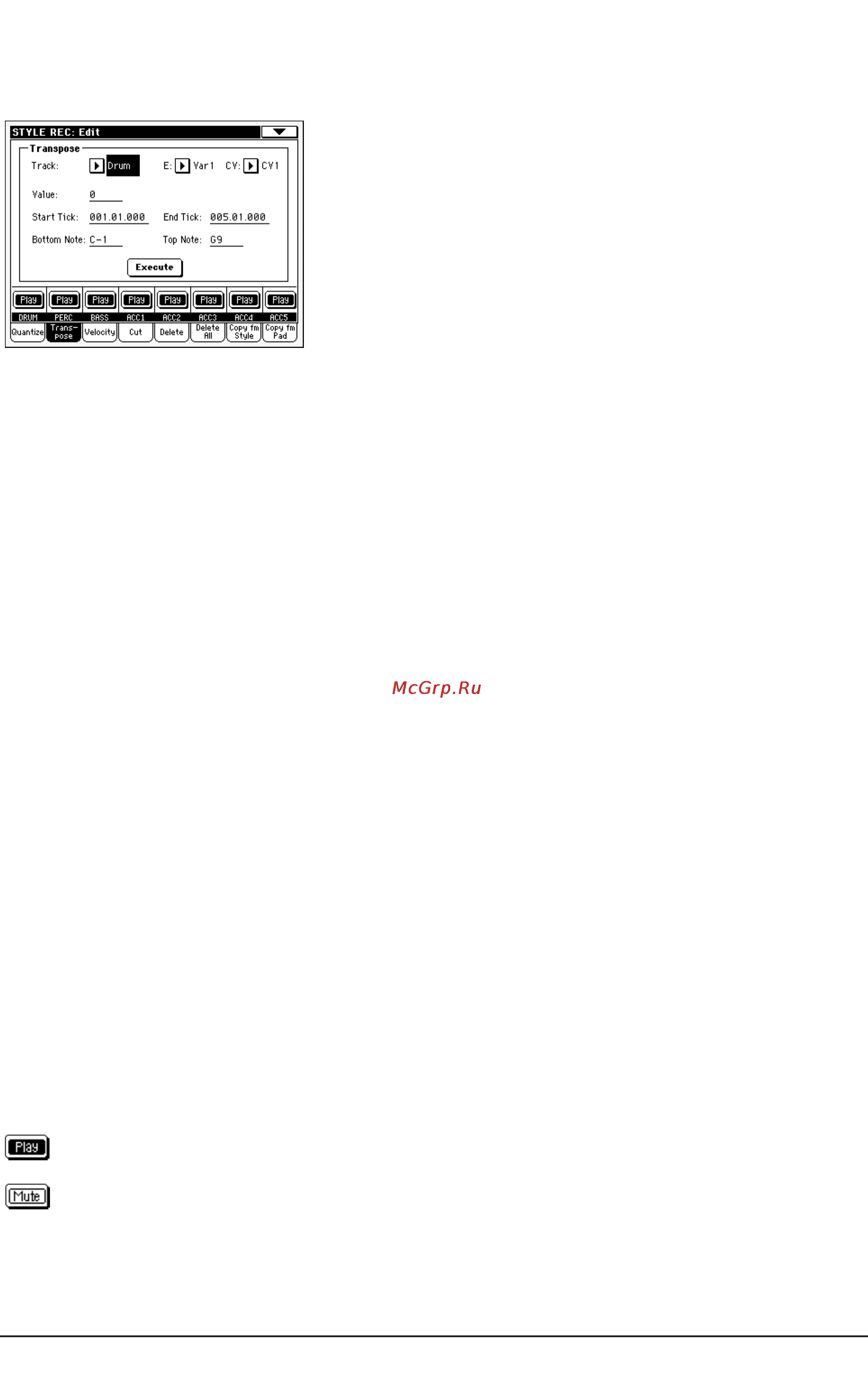 Korg PA500 [128/355] Style edit transpose