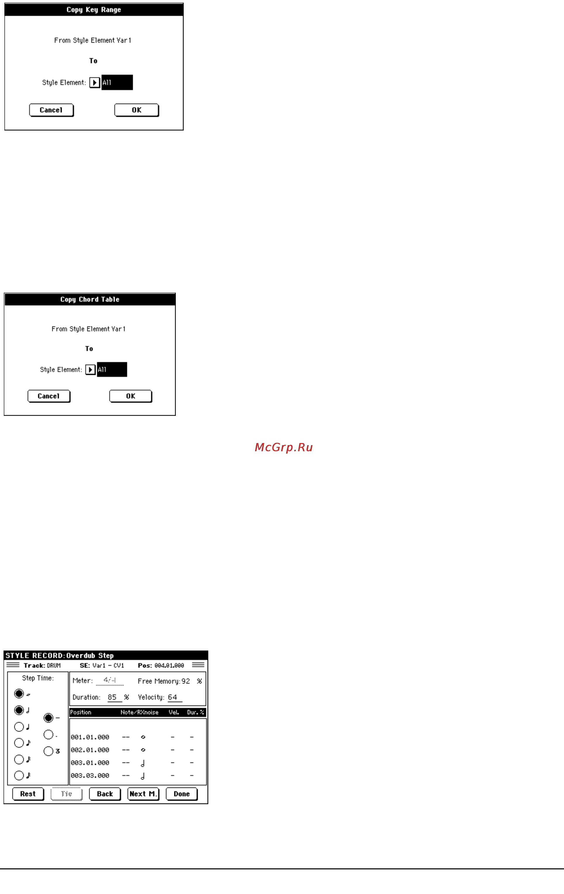 Korg PA500 [144/355] Диалоговое окно copy chord table