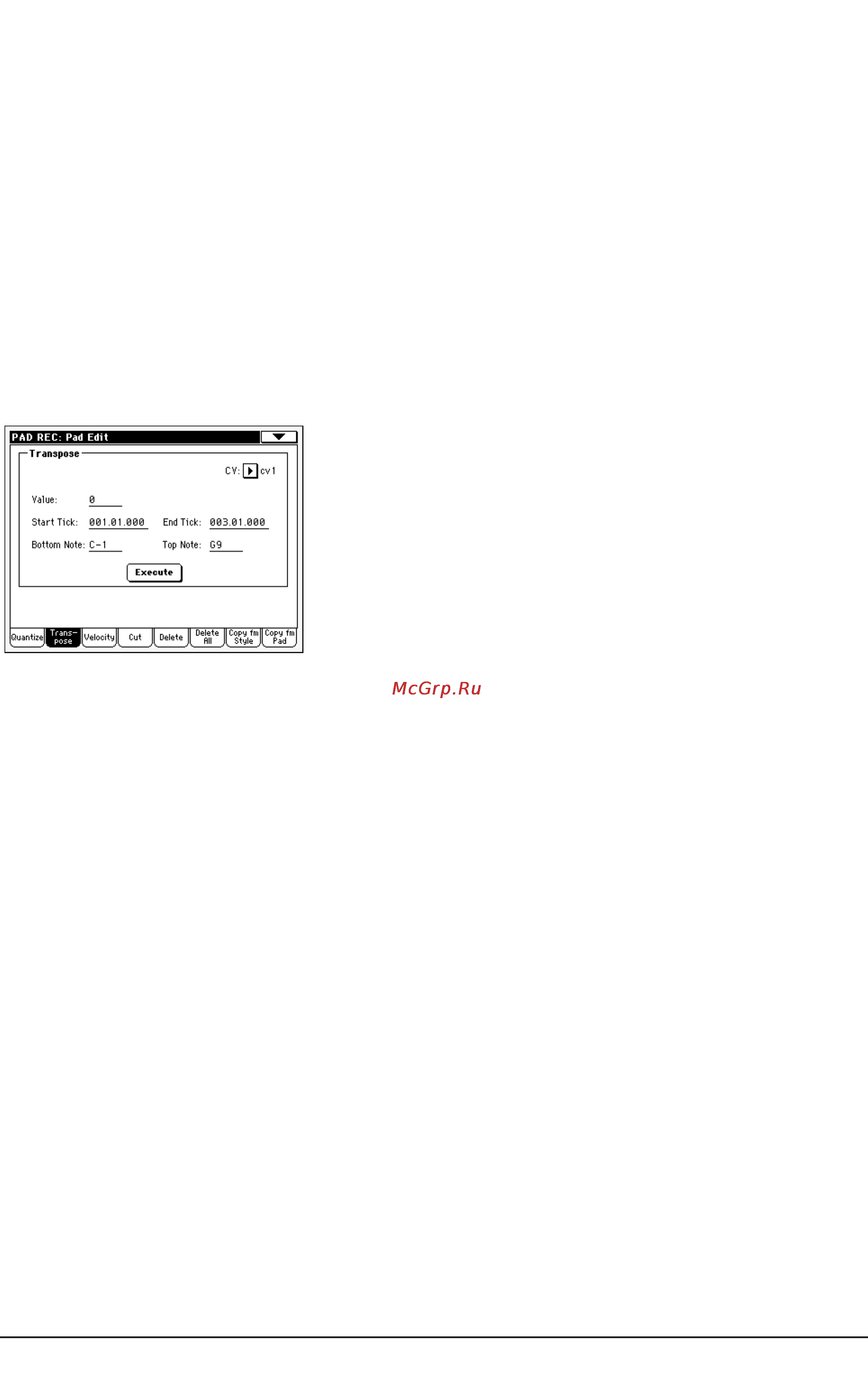 Korg PA500 [158/355] Pad edit transpose