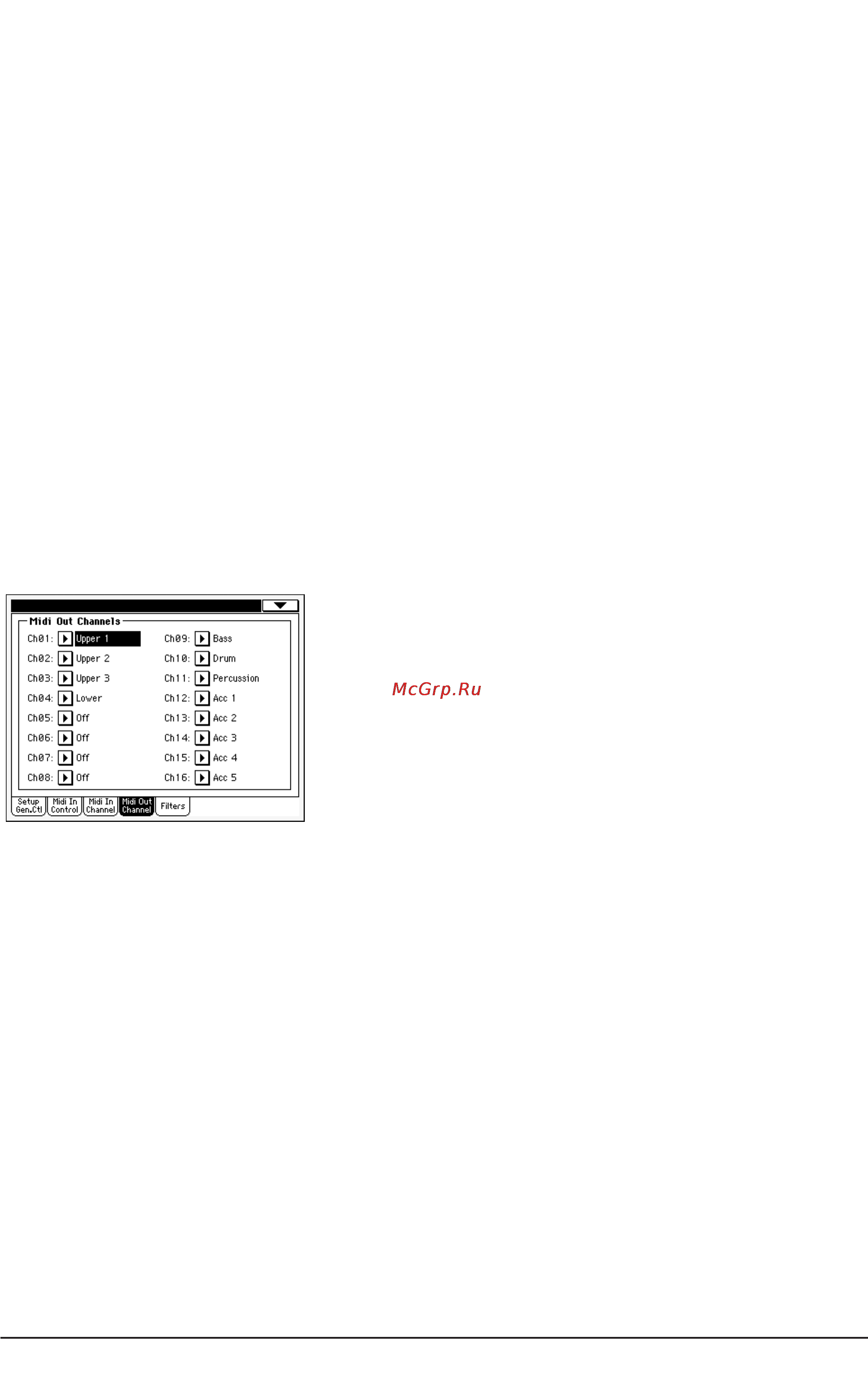 Korg PA500 [259/355] Midi midi out channels