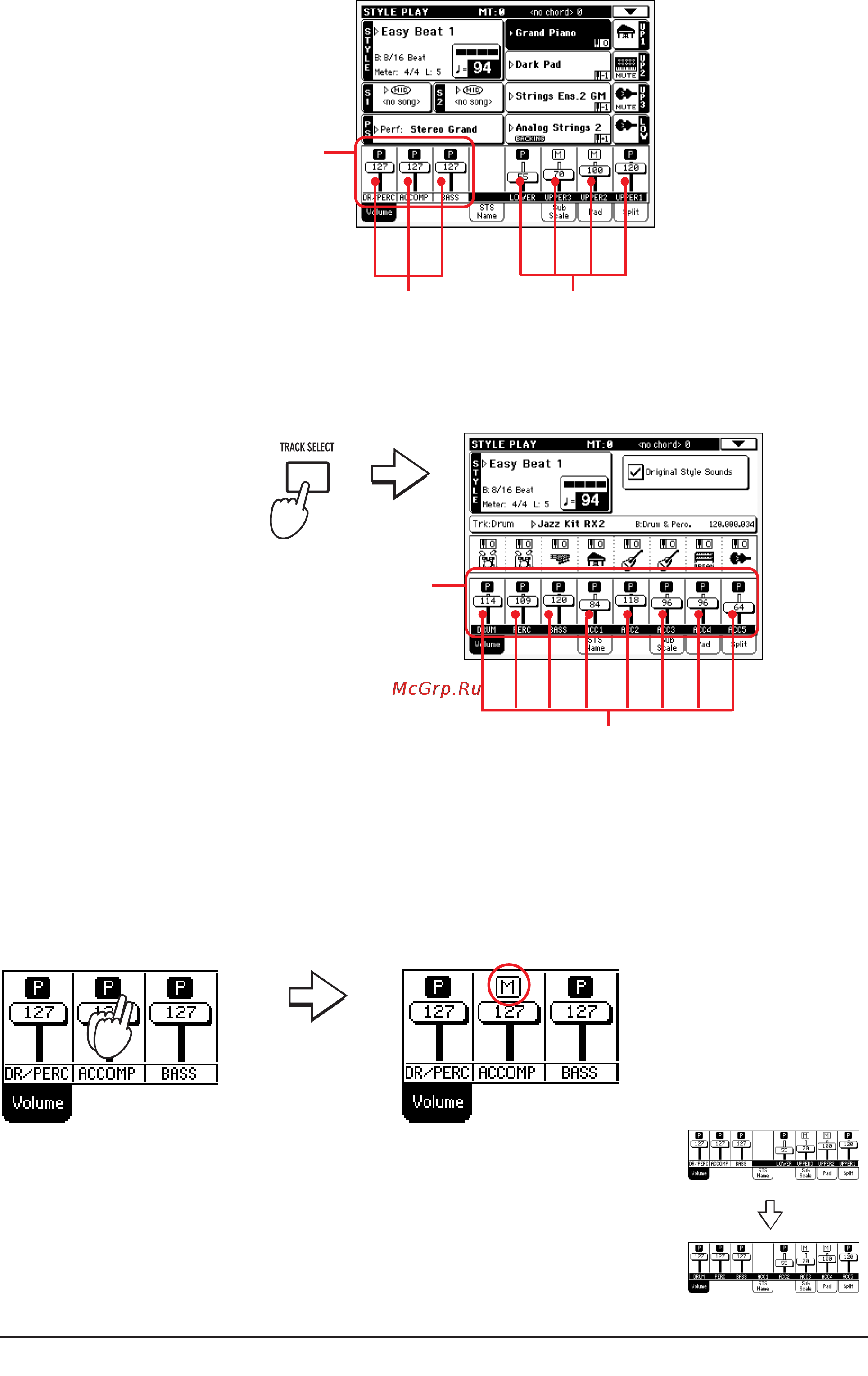 Korg PA500 [45/355] Включение мьютирование треков стиля