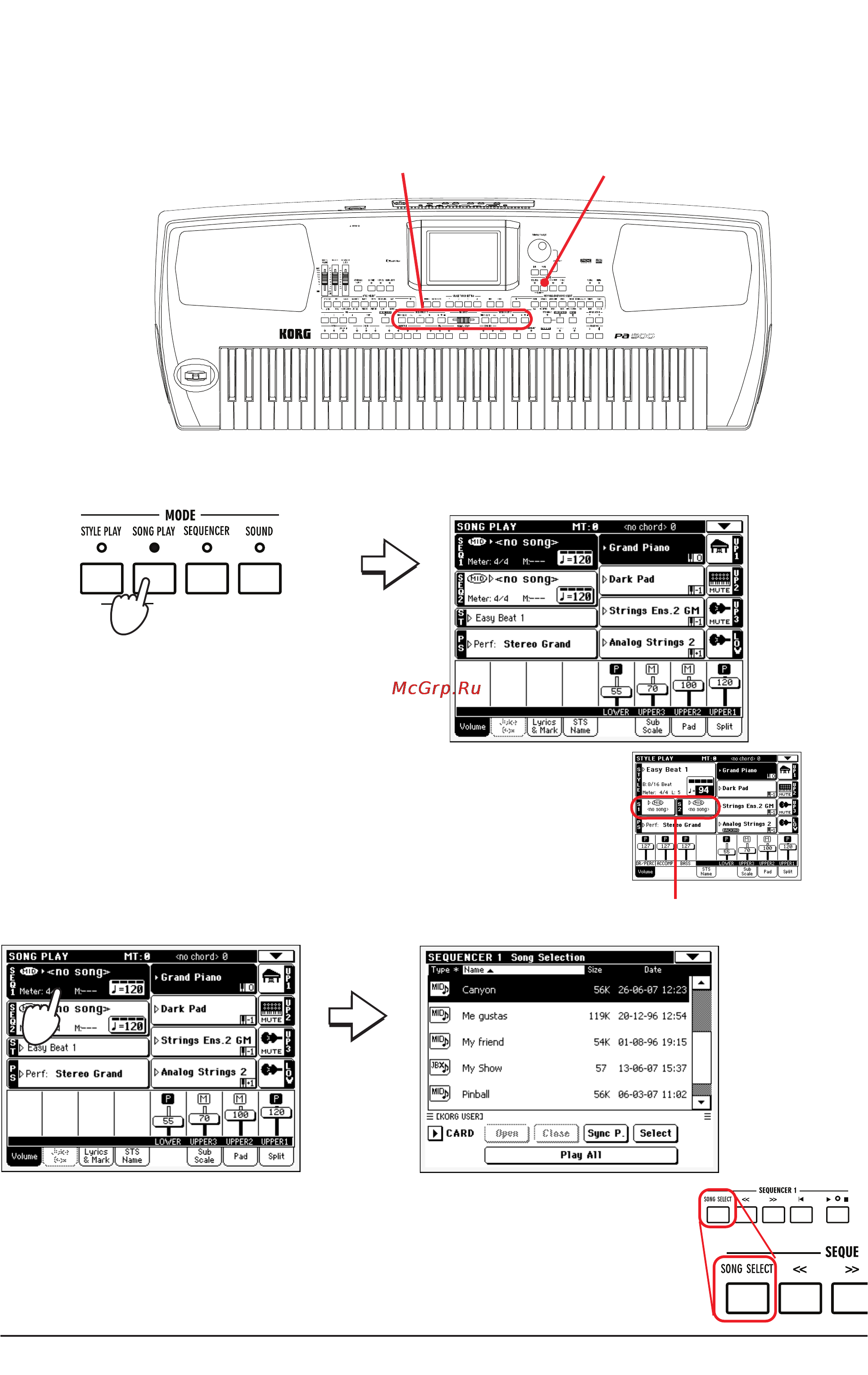 Korg PA500 [47/355] Воспроизведение песен