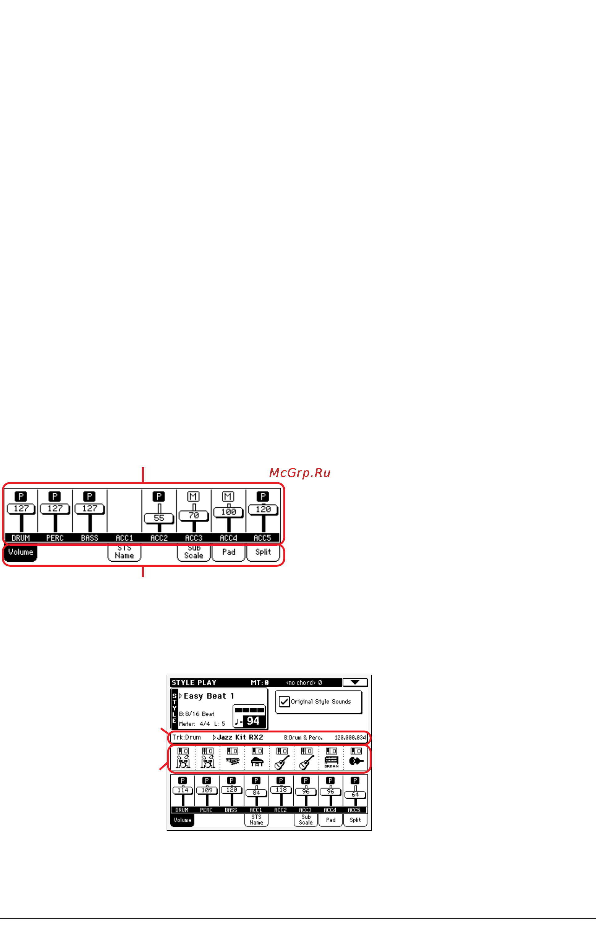 Korg PA500 [76/355] Страница просмотра треков стиля