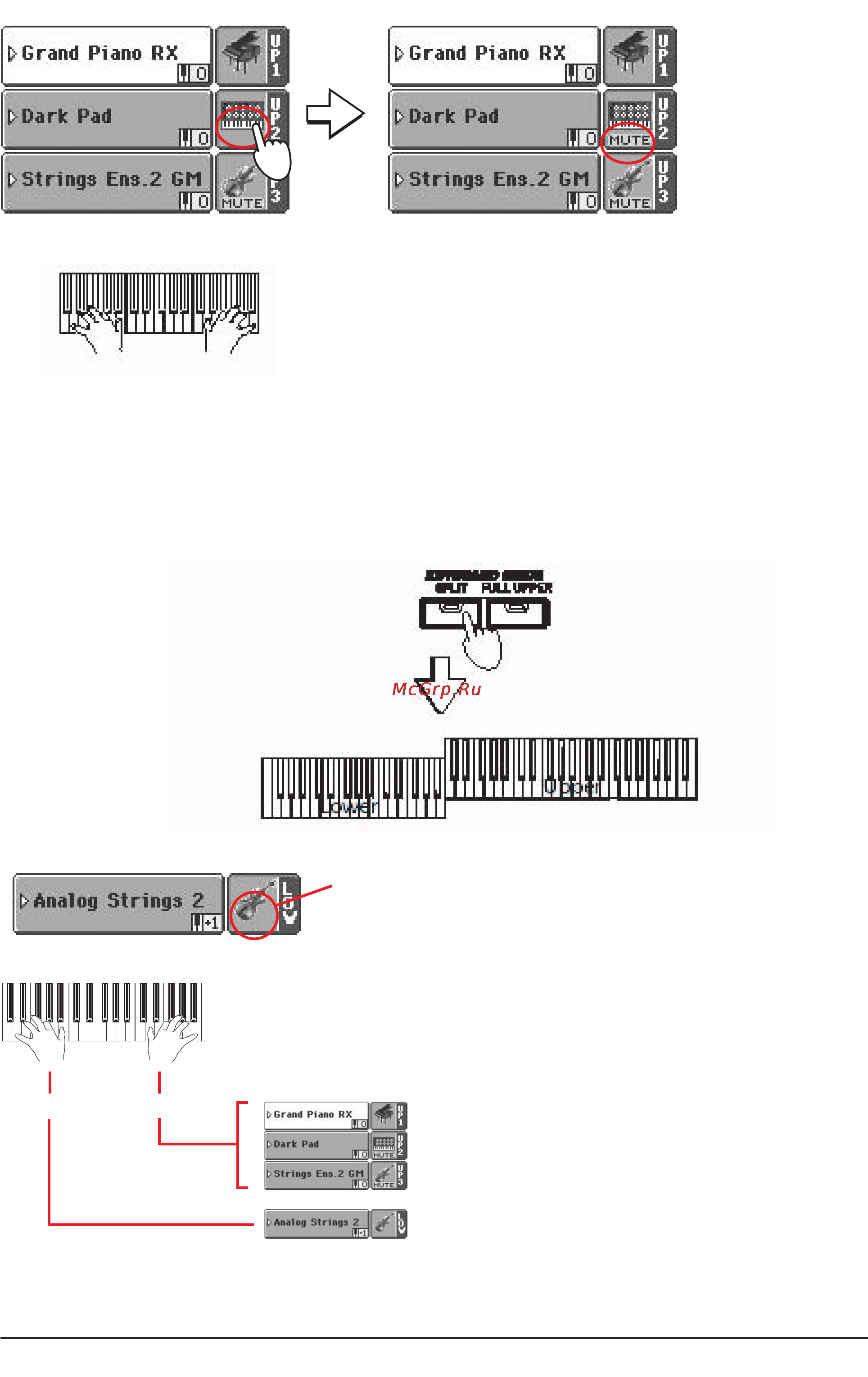 Korg PA800 [43/336] Воспроизведение различных программ левой и правой рукой