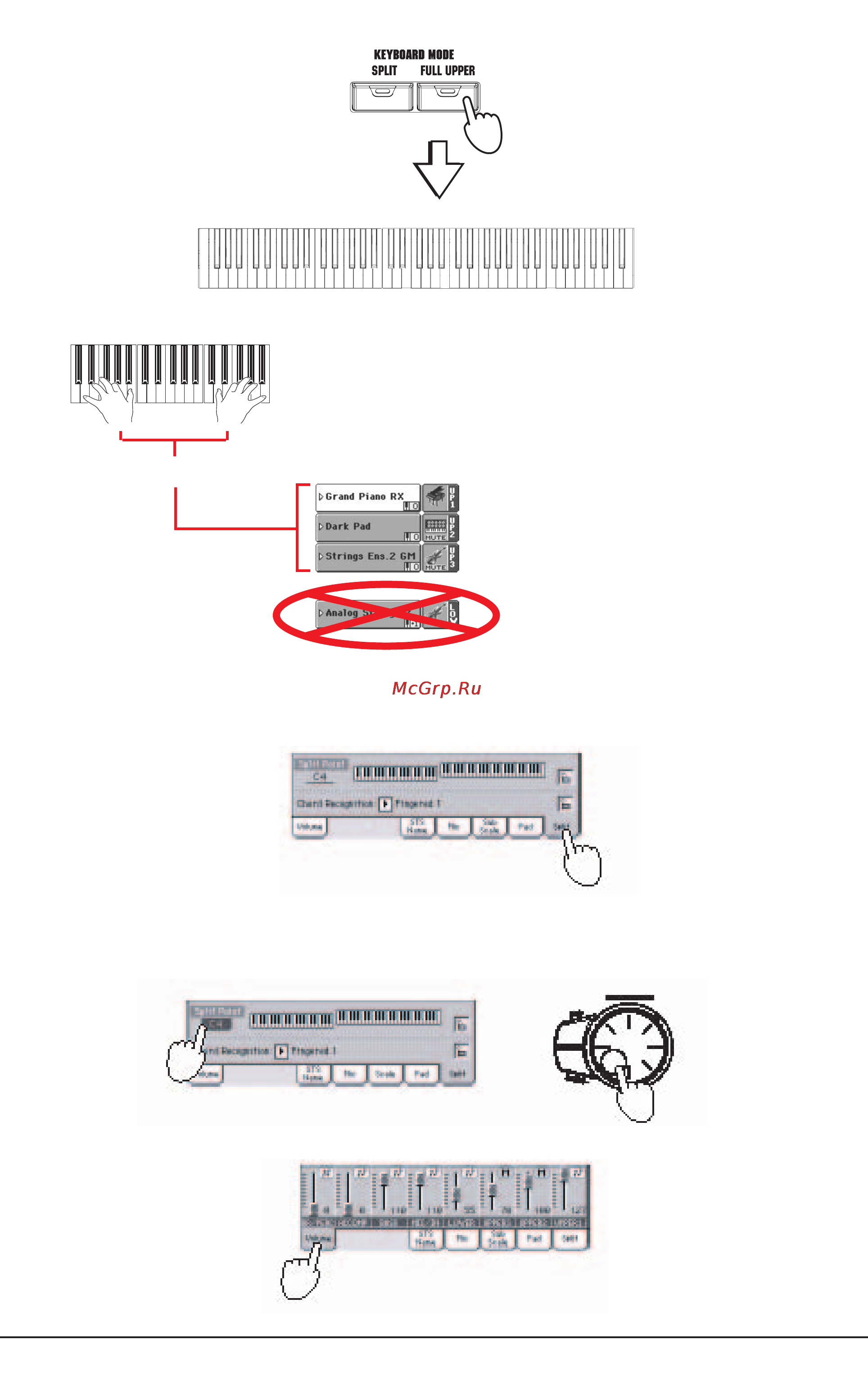 Korg PA800 [44/336] Определение точки разбиения клавиатуры