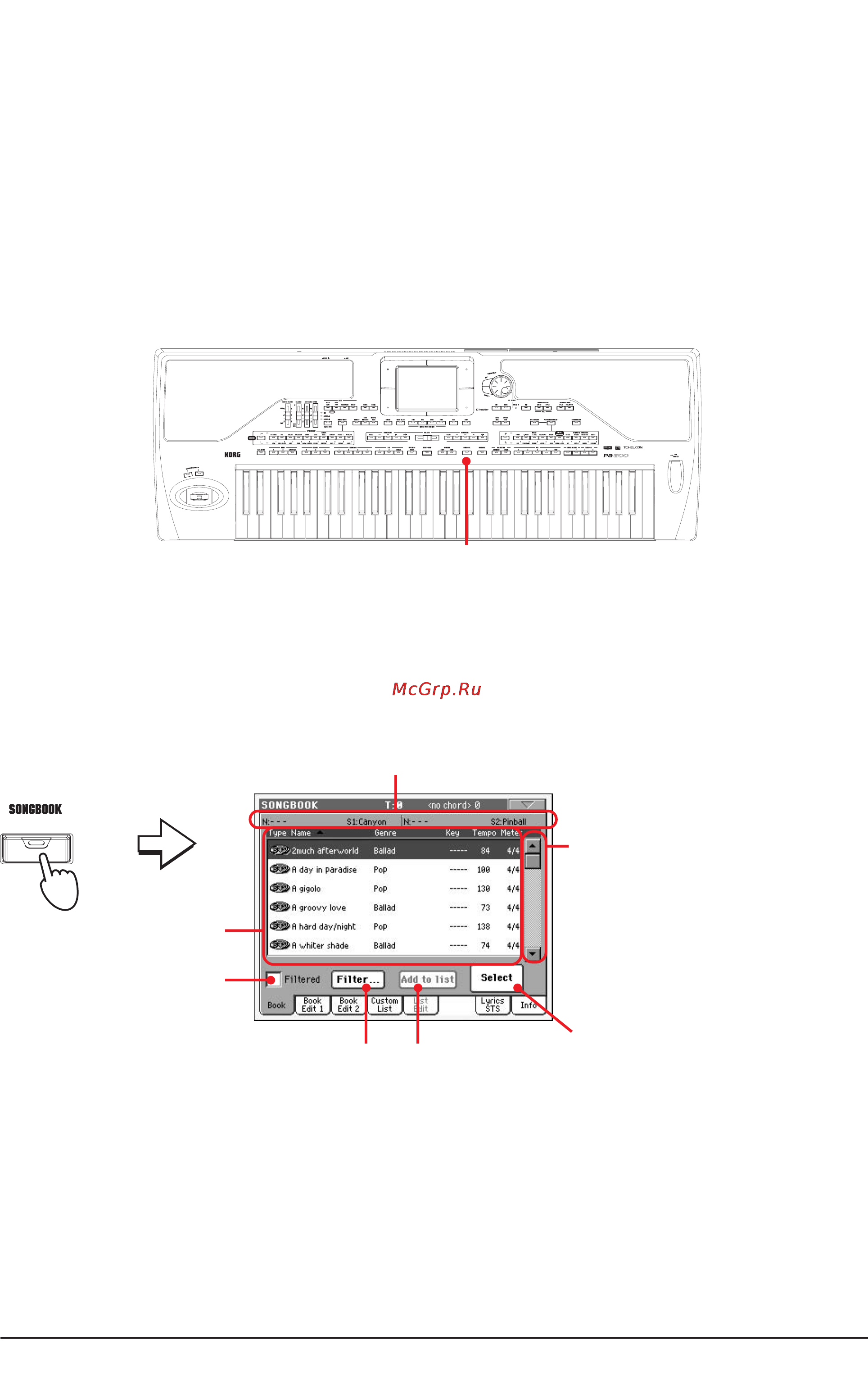 Korg PA800 [59/336] База музыкальных данных songbook