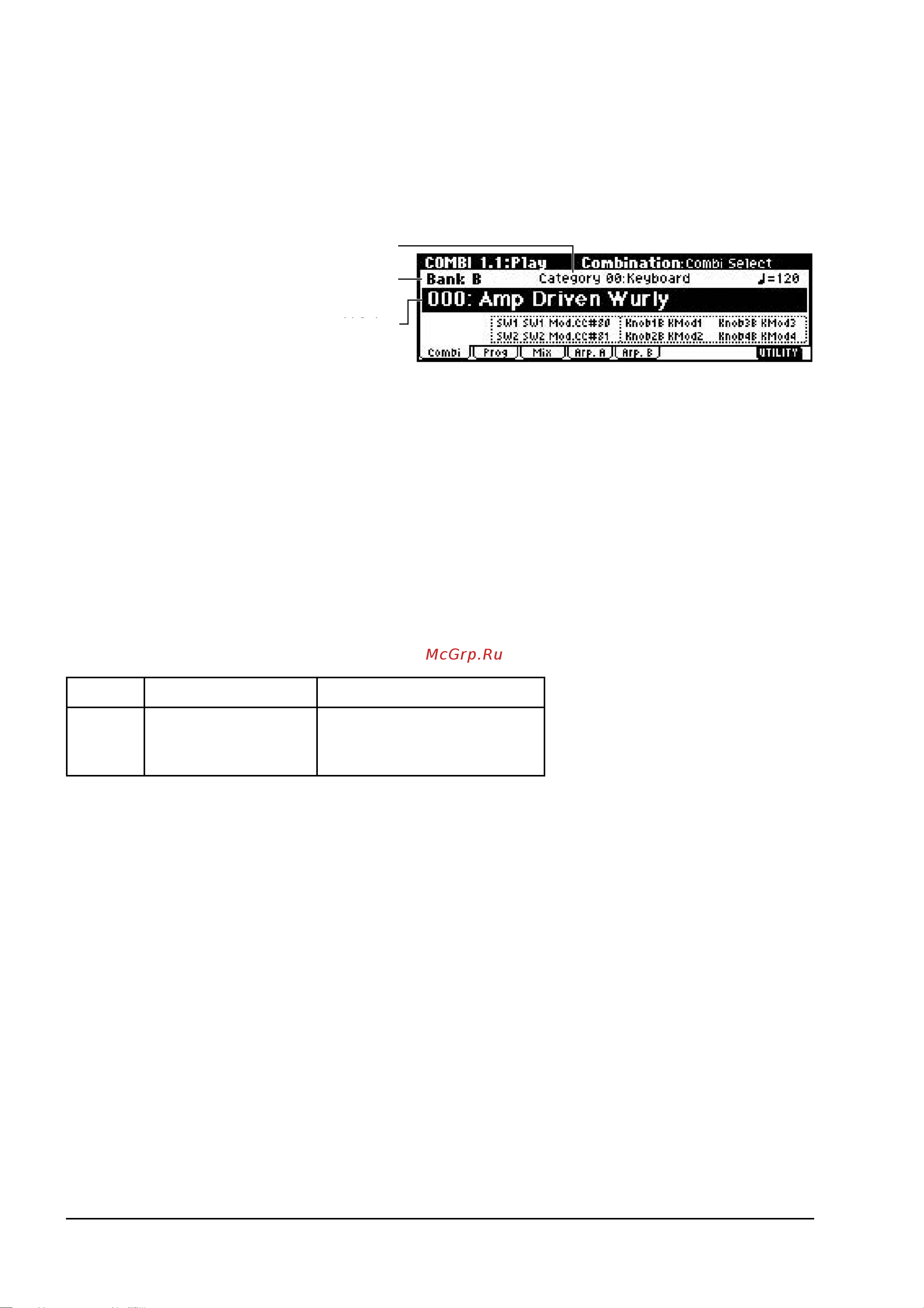 Korg TR61 [30/173] Параметр combi select