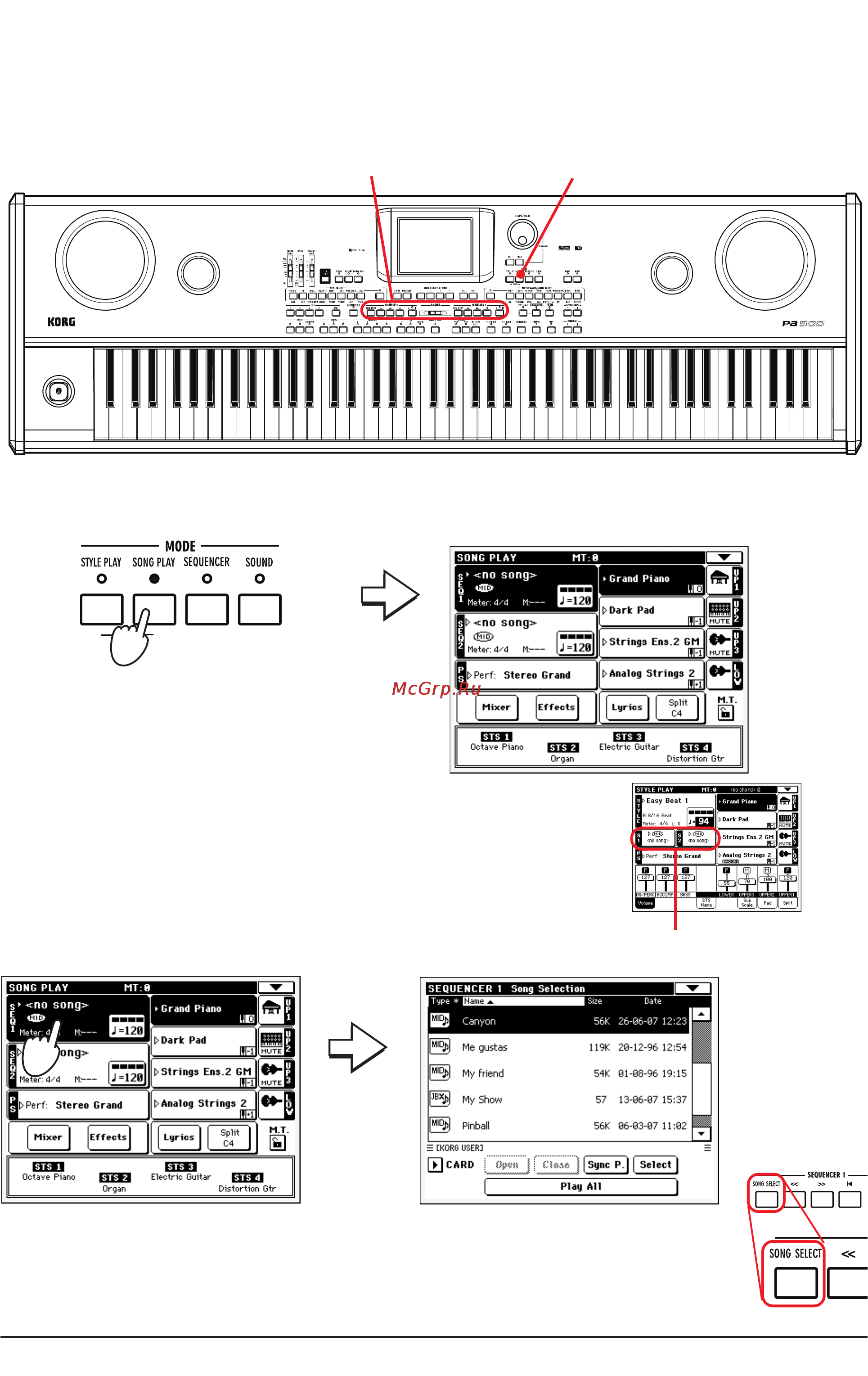 Korg PA588 [47/359] Воспроизведение песен