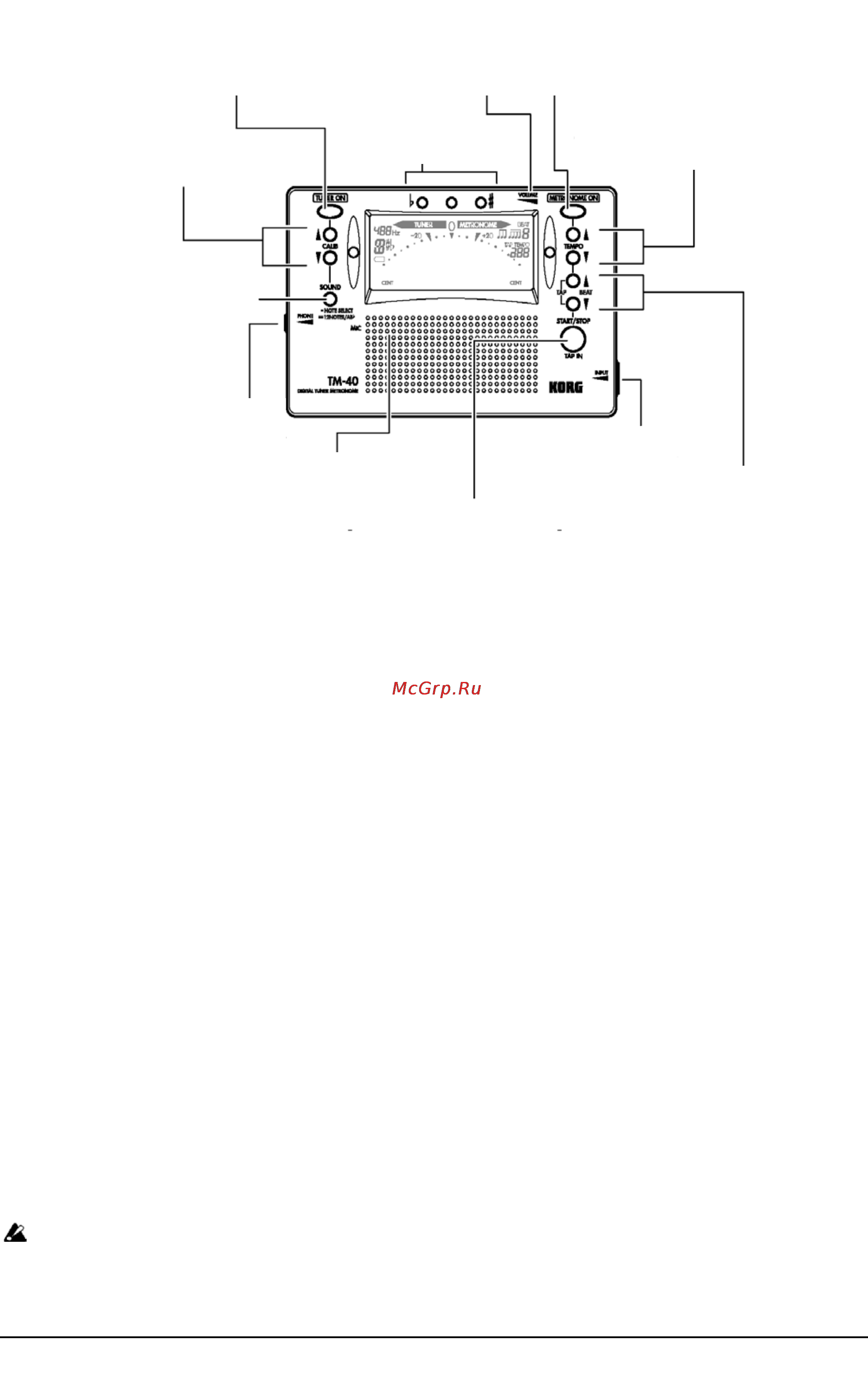 Korg TM40 PW [4/8] Кнопка start stop tap in