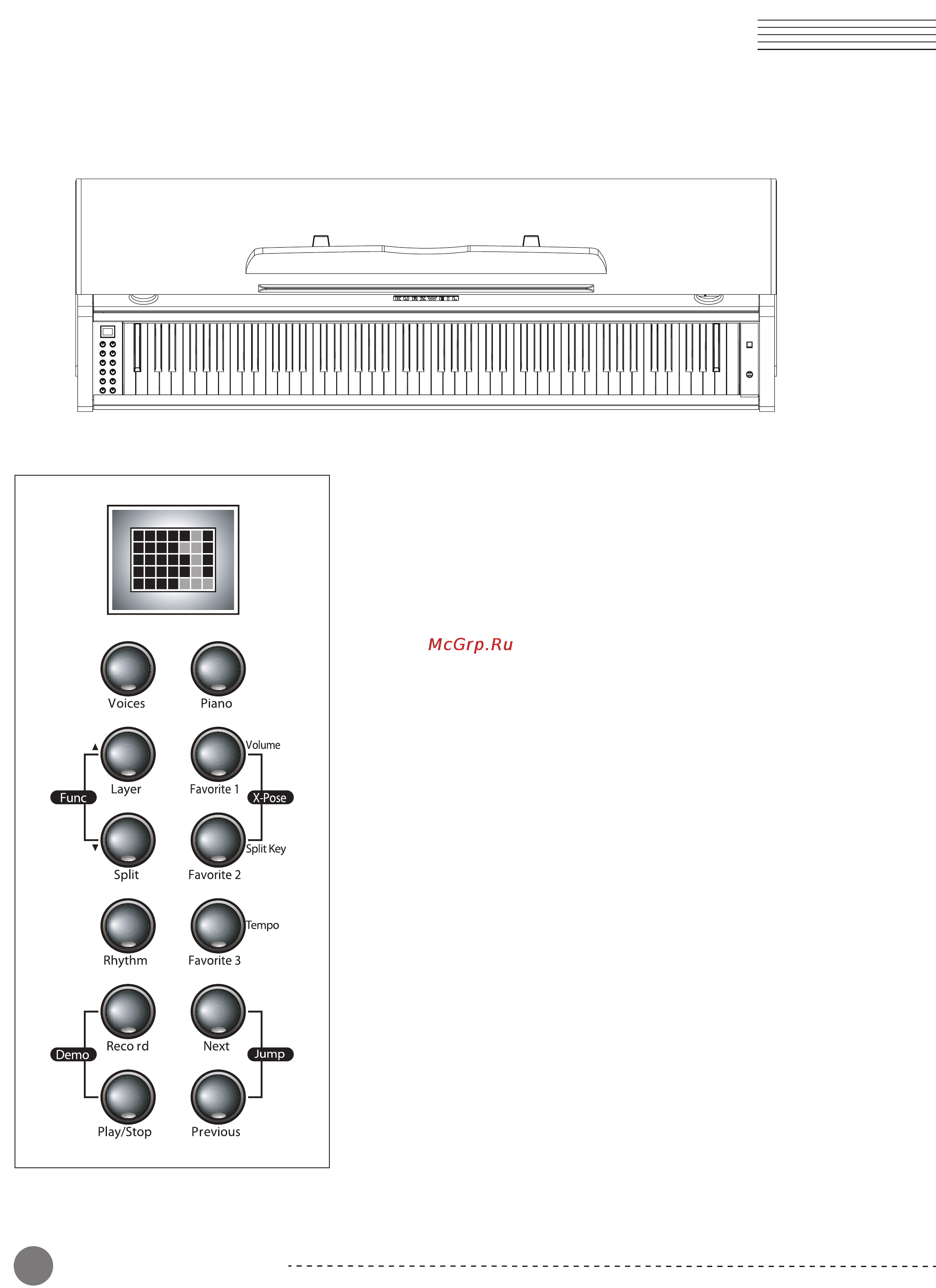 Kurzweil MP-10 SR [2/29] 1 кнопка voices голоса