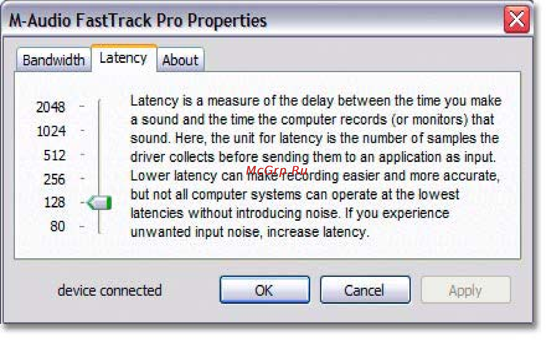 M-Audio FAST TRACK PRO [10/16] Закладка latency только windows xp