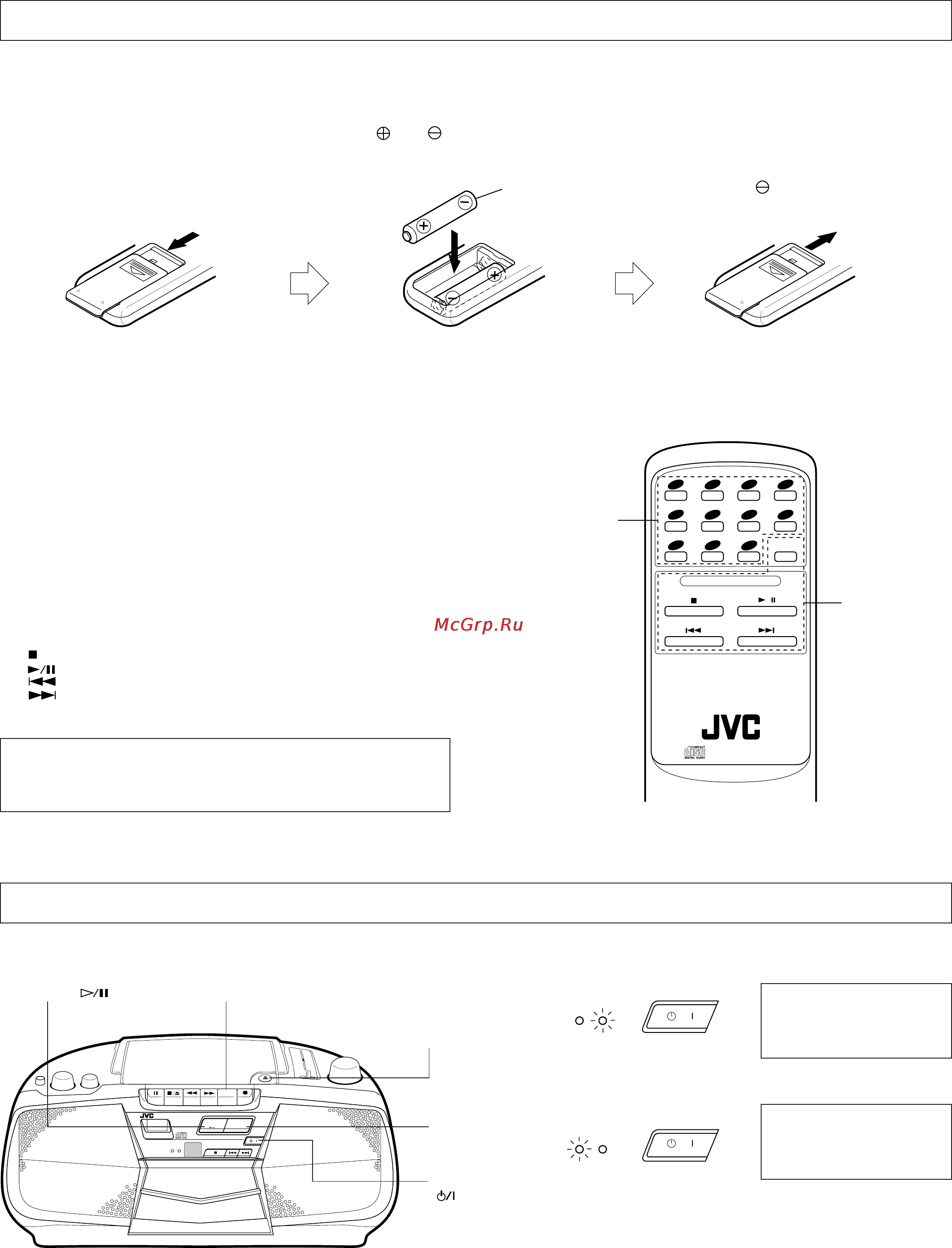 JVC RC-BX25BK [6/12] Включение on готовность standby питания