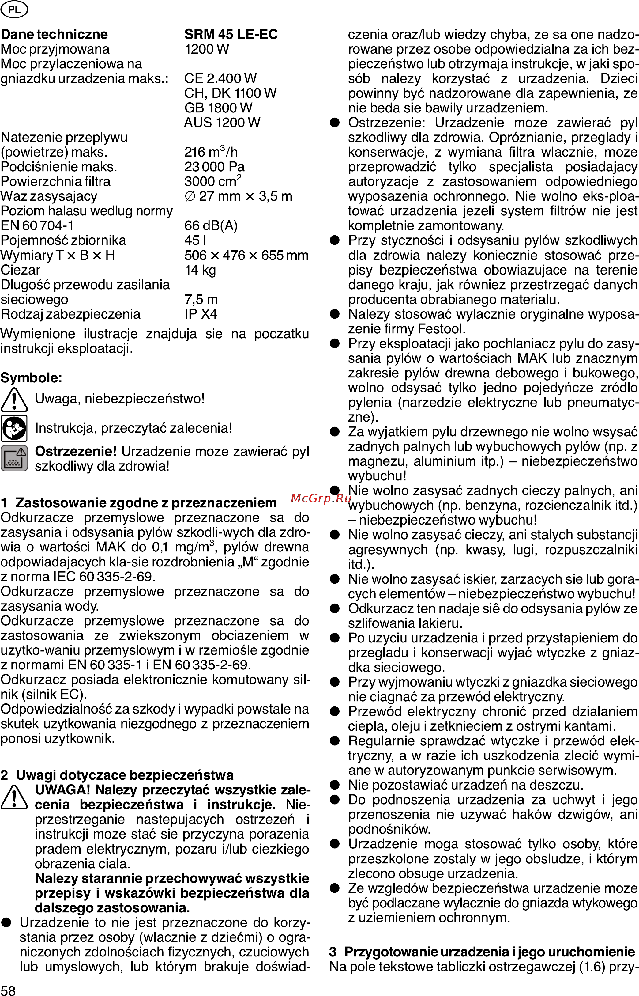 Festool SRM 45 LE-EC 583288 Инструкция по эксплуатации онлайн [58/62] 7763