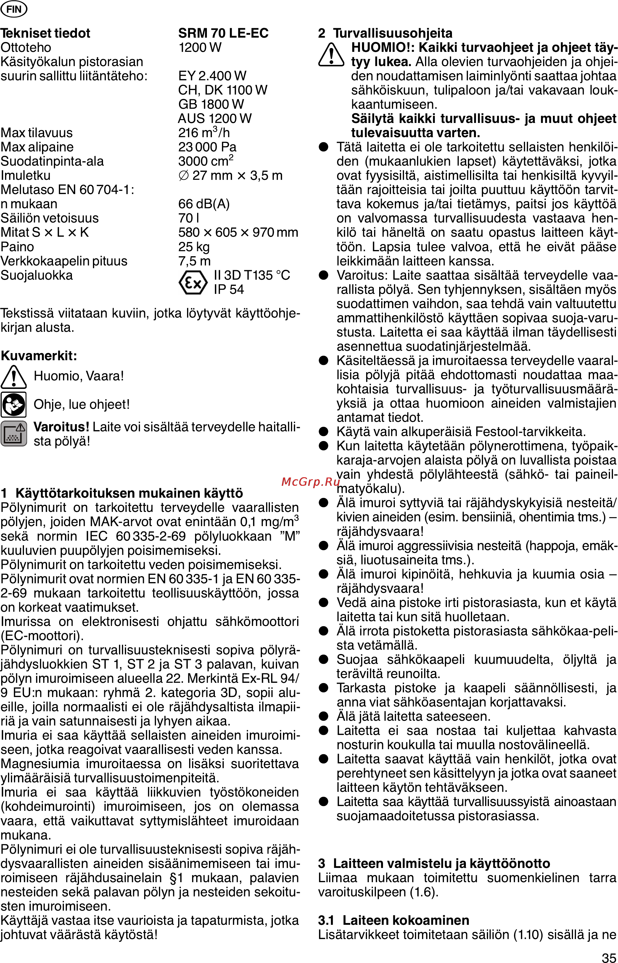 Festool SRM 70 LE-EC/B1 583289 Инструкция по эксплуатации онлайн [35/62] 7813
