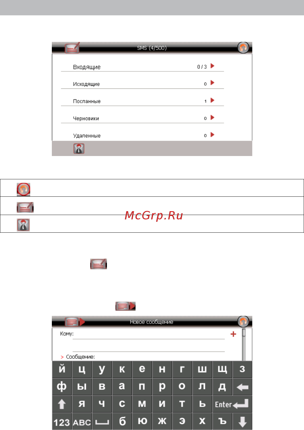 Texet TN-600 + GPRS [12/34] Работа с sms сообщениями