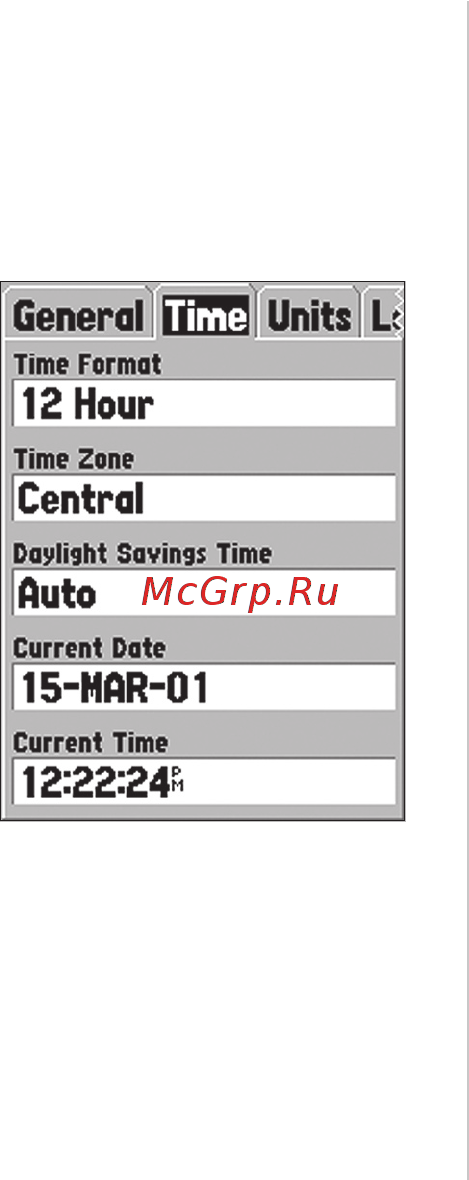 Garmin GPS 72 [58/80] Меню настройки позиция time время