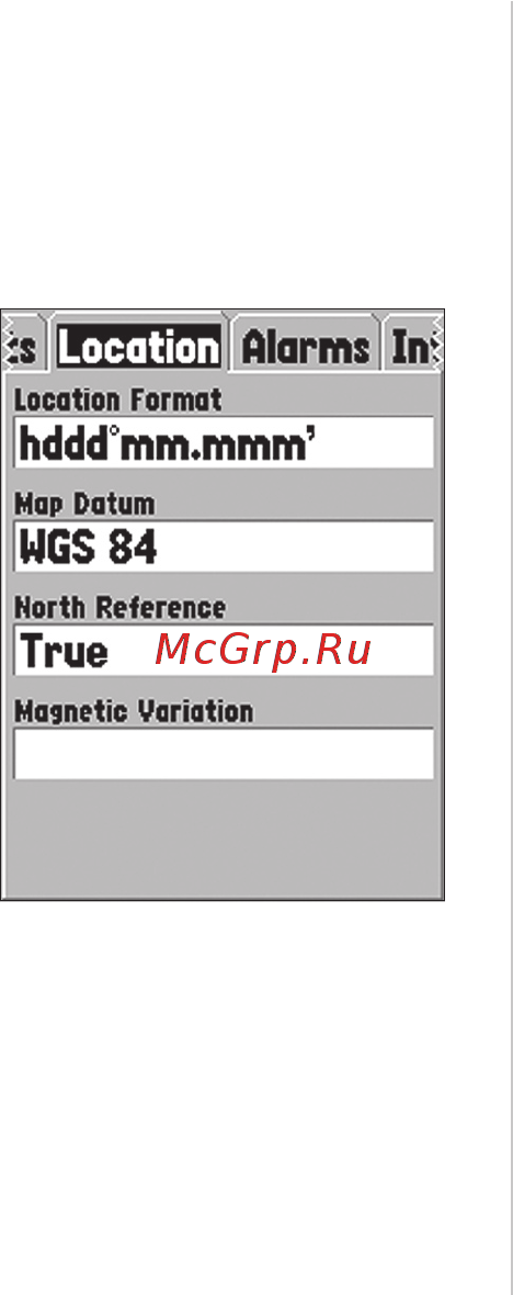 Garmin GPS 72H [60/80] Меню настройки позиция location местоположение