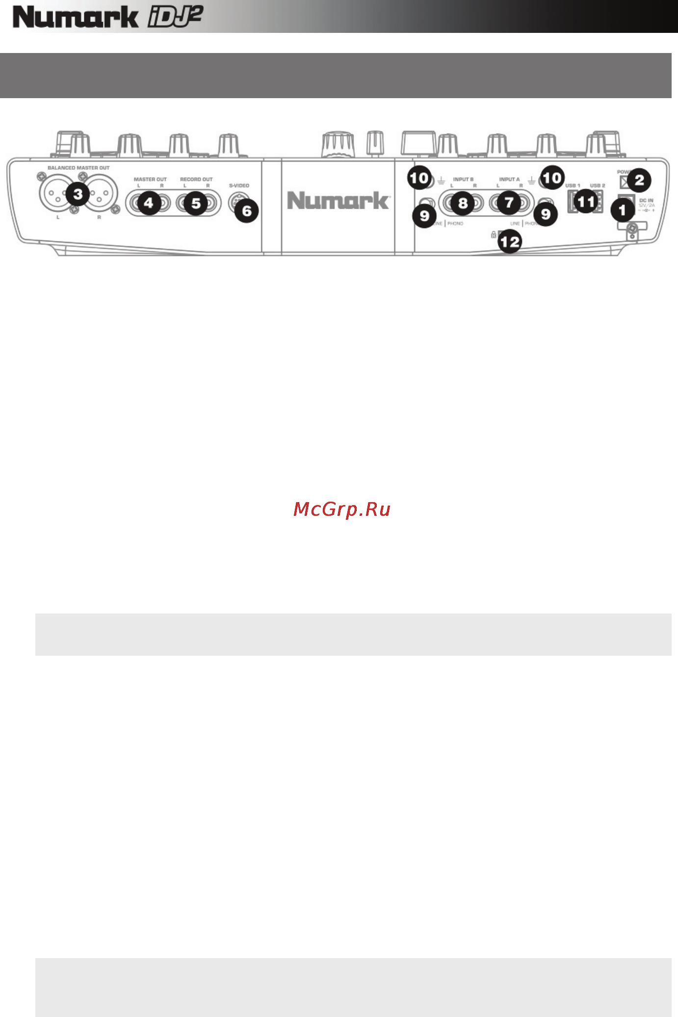 Numark IDJ2 [6/43] Внешний вид задней панели