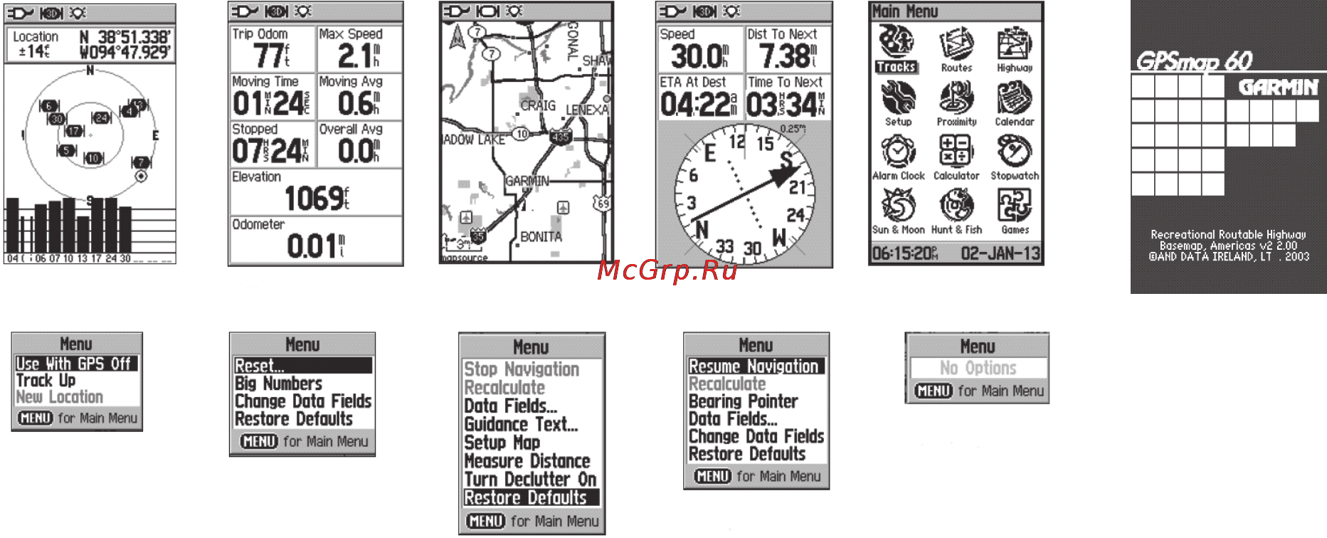 Garmin GPSMAP 60 [11/96] Панель состояния подсветка и сообщения