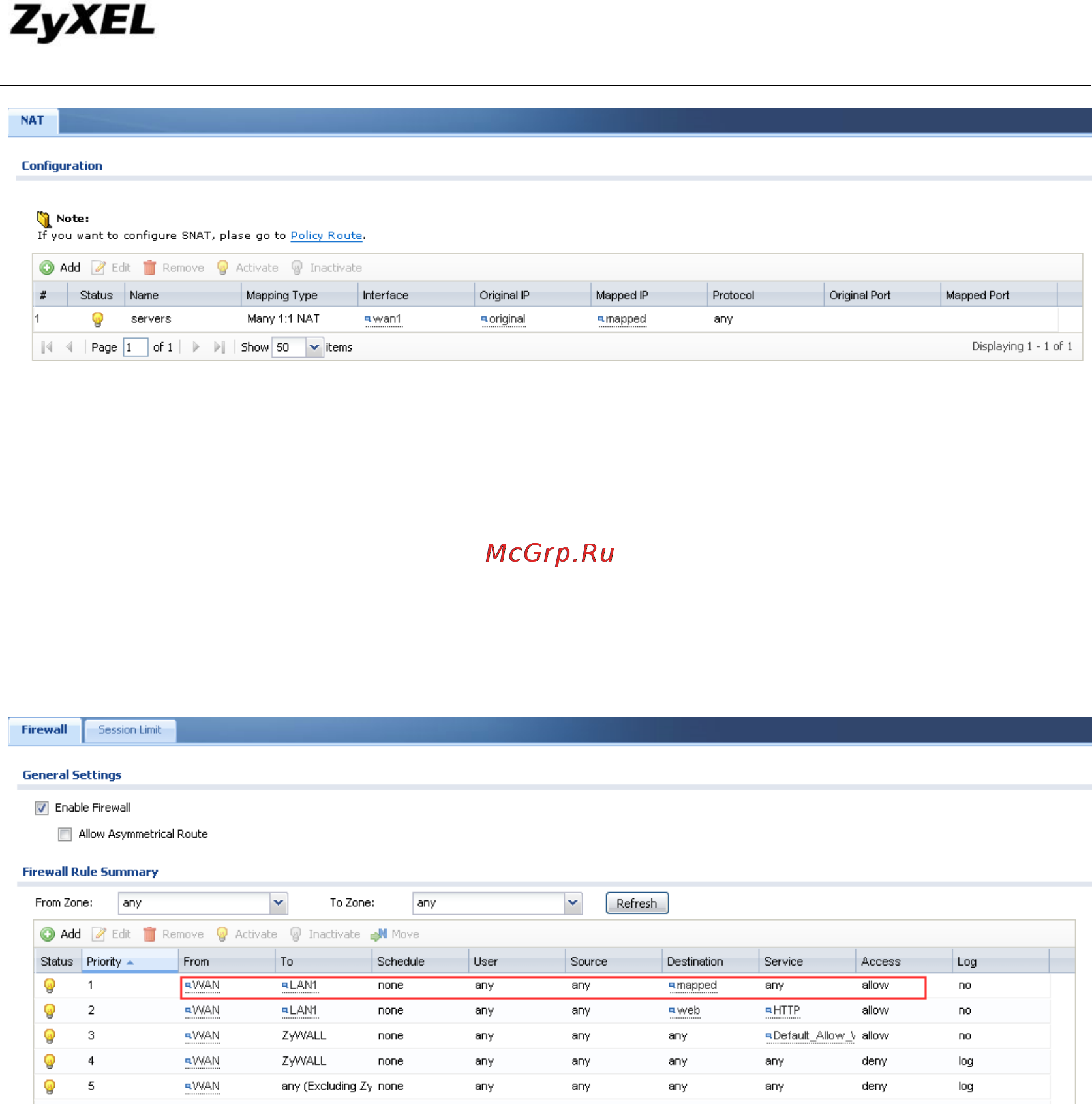 Zyxel ZyWALL USG 50 [32/185] Nat loopback