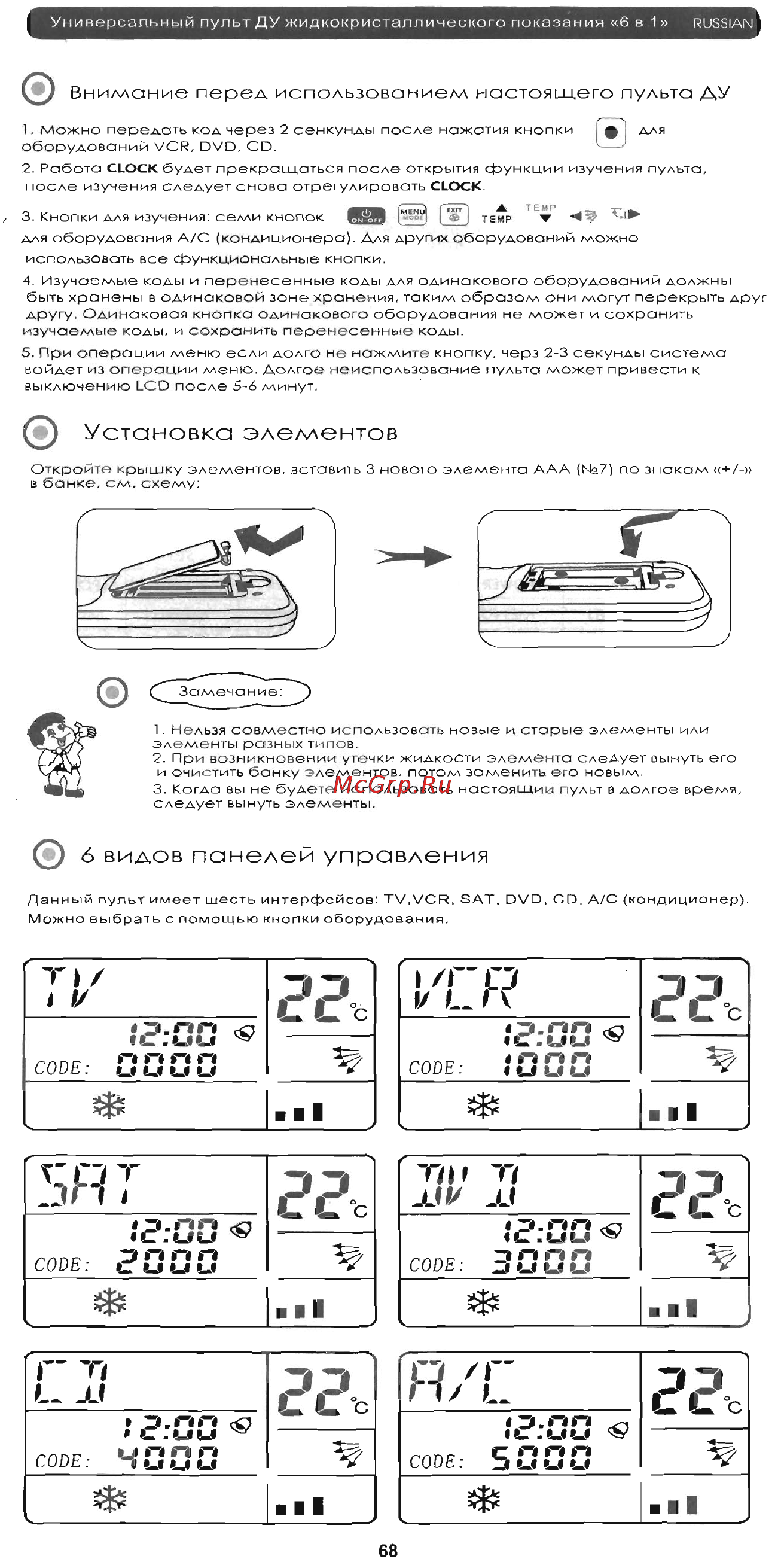 Chunghop RM-L977E [2/27] Внимание перед использованием настоящего пульта ду