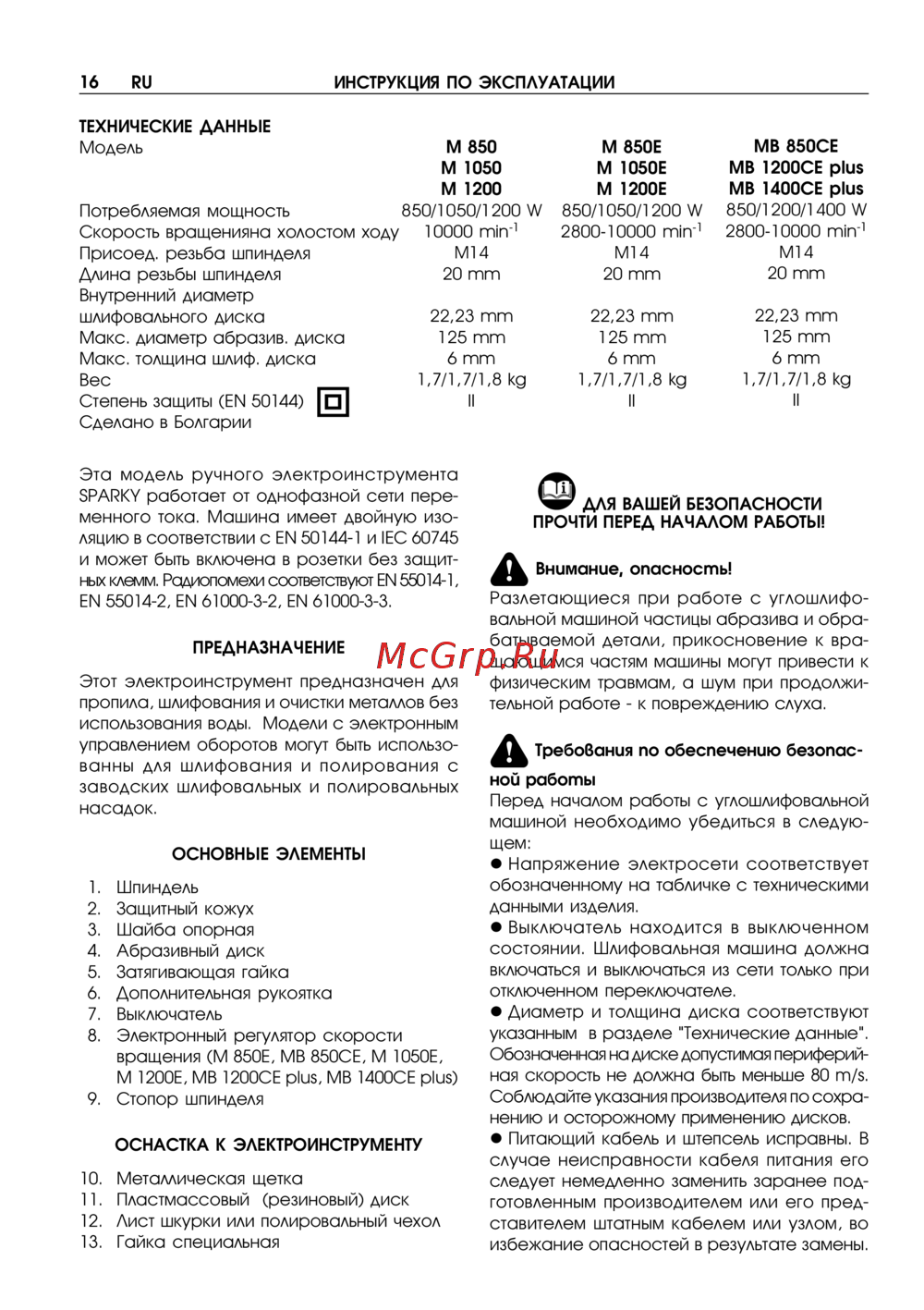Sparky M 1050E Инструкция по эксплуатации
