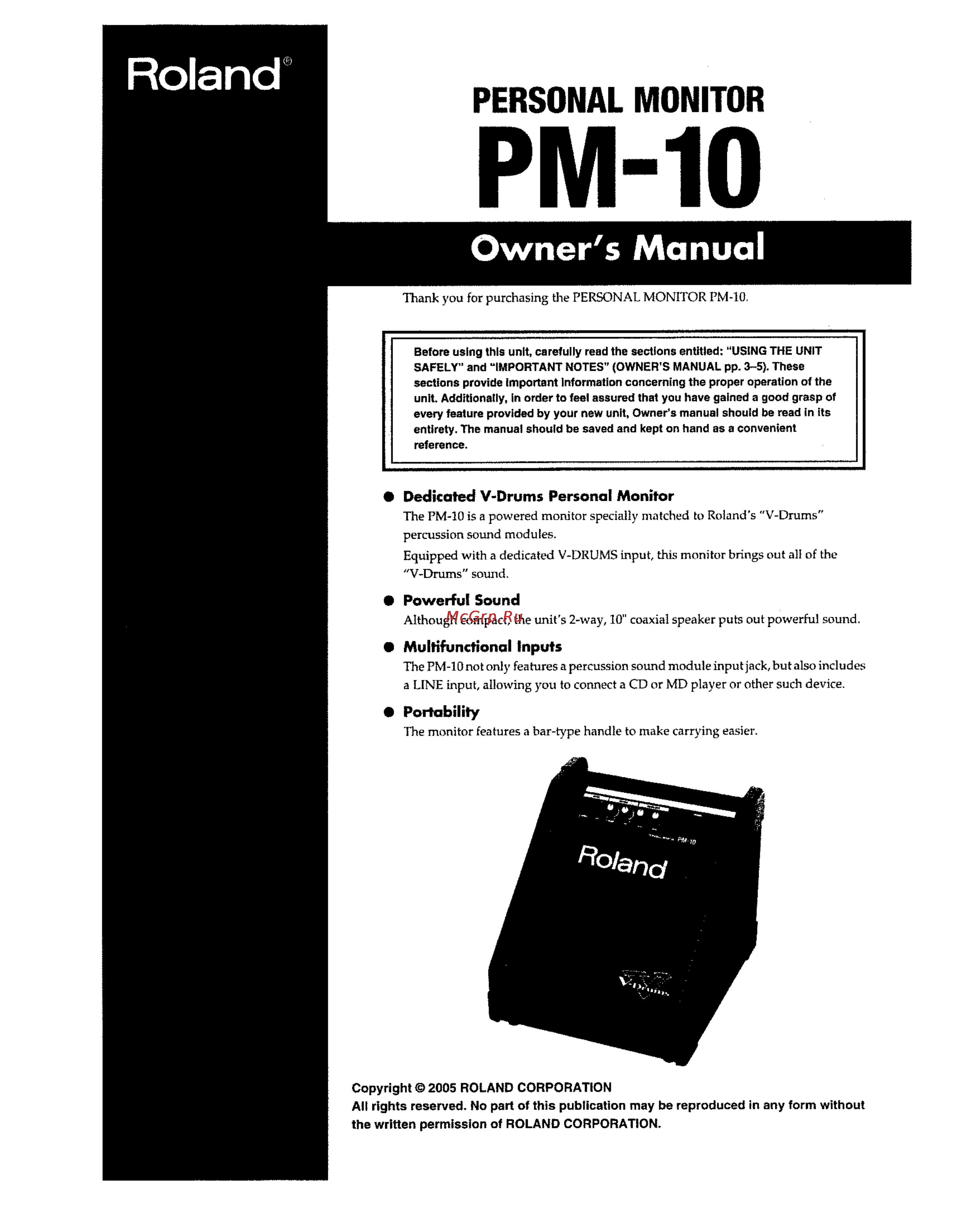Roland PM-10 Инструкция по эксплуатации онлайн