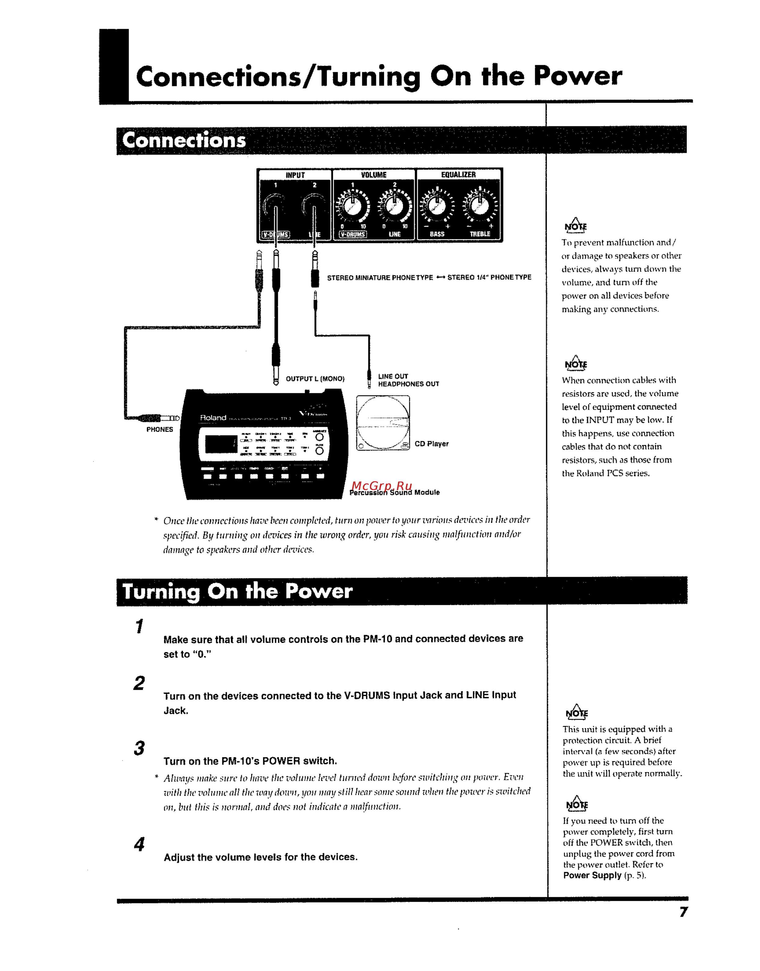 Roland PM-10 [7/10] Connections turning on the power