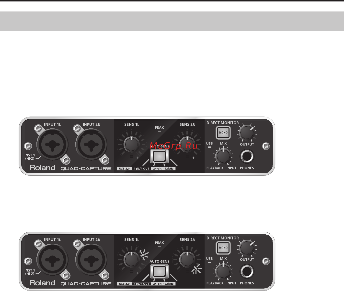 Roland QUAD-CAPTURE [26/58] Подключите оборудование к разъему input 1l или input 2r
