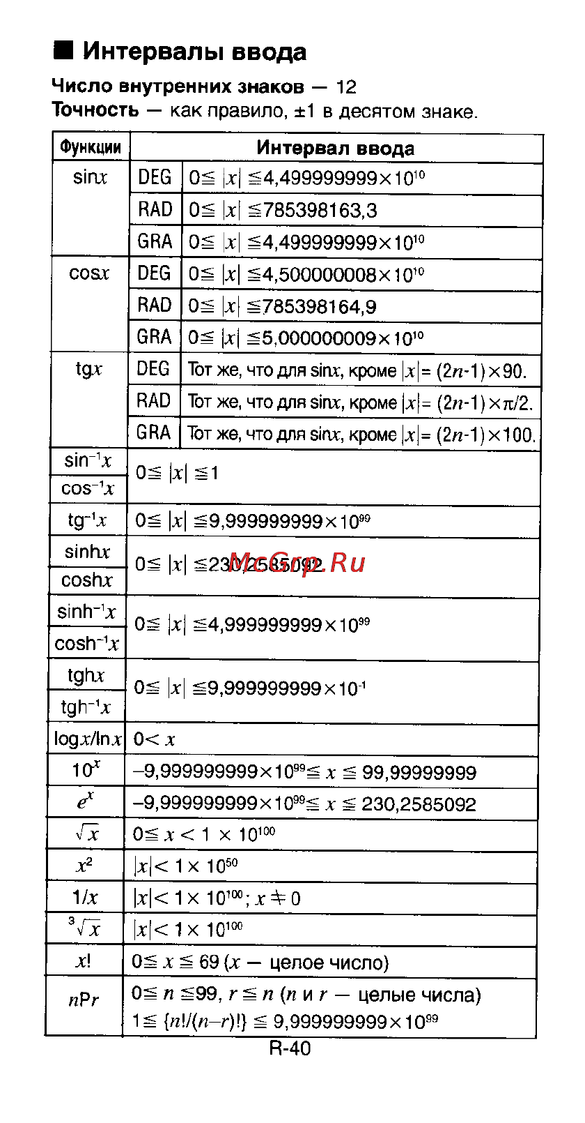 Casio FX-991ES [42/46] Интервалы ввода
