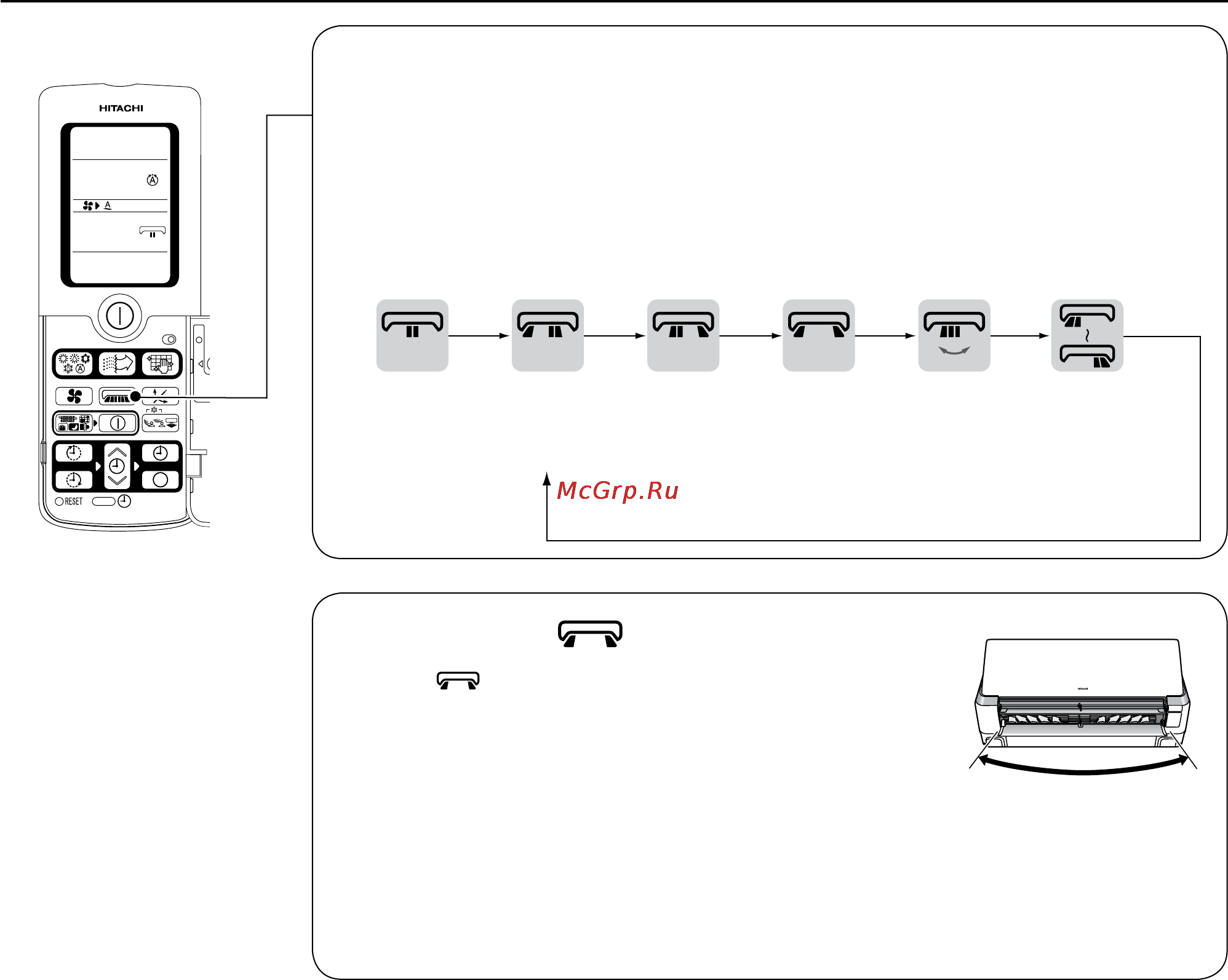 Hitachi Hitachi RAS-14XH1 / RAC-14XH1 [26/52] Изменение направления подачи воздуха по горизонтали
