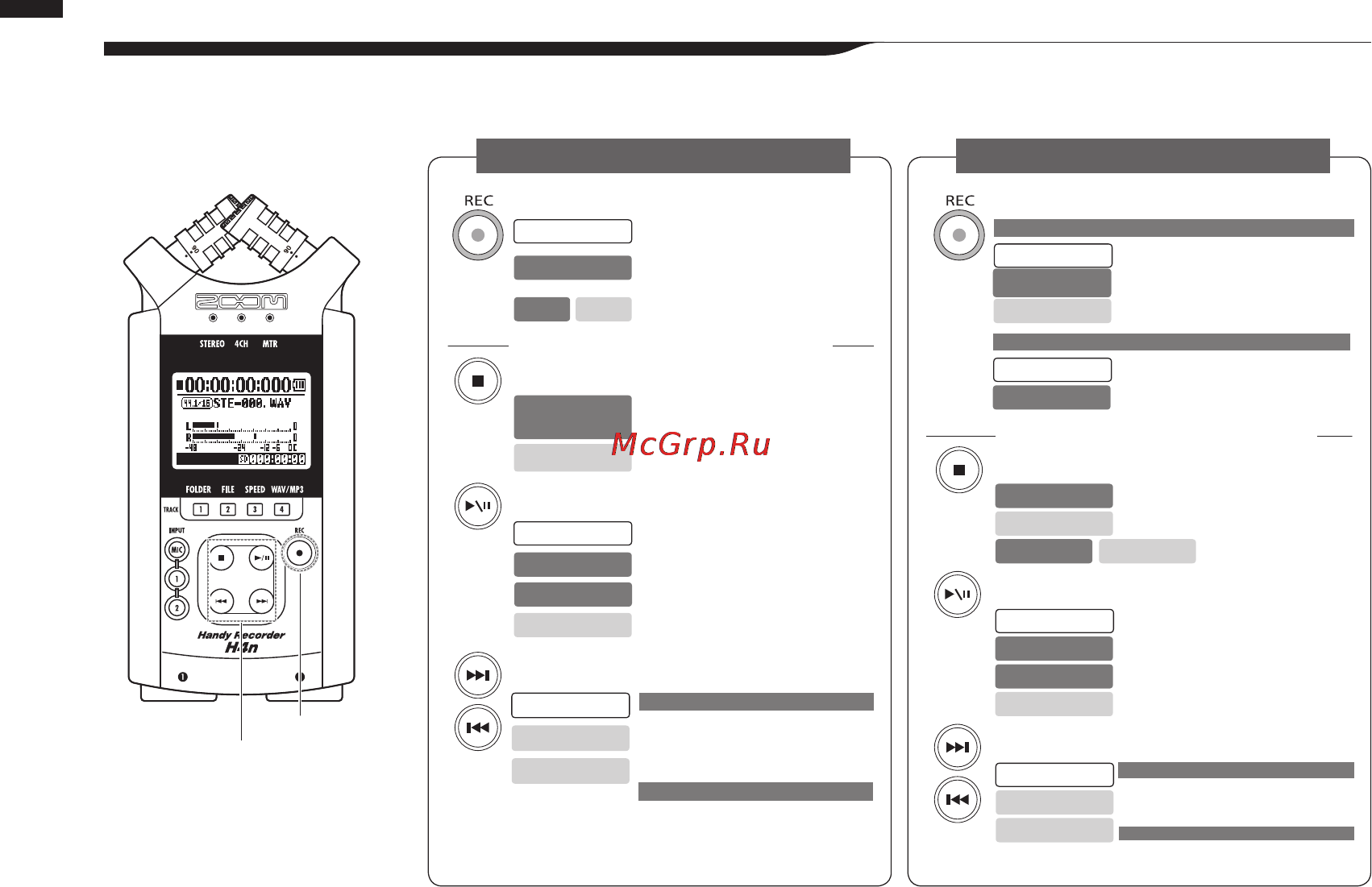 Zoom H4NEXT [22/154] 2 использование кнопки rec и кнопок управления курсором