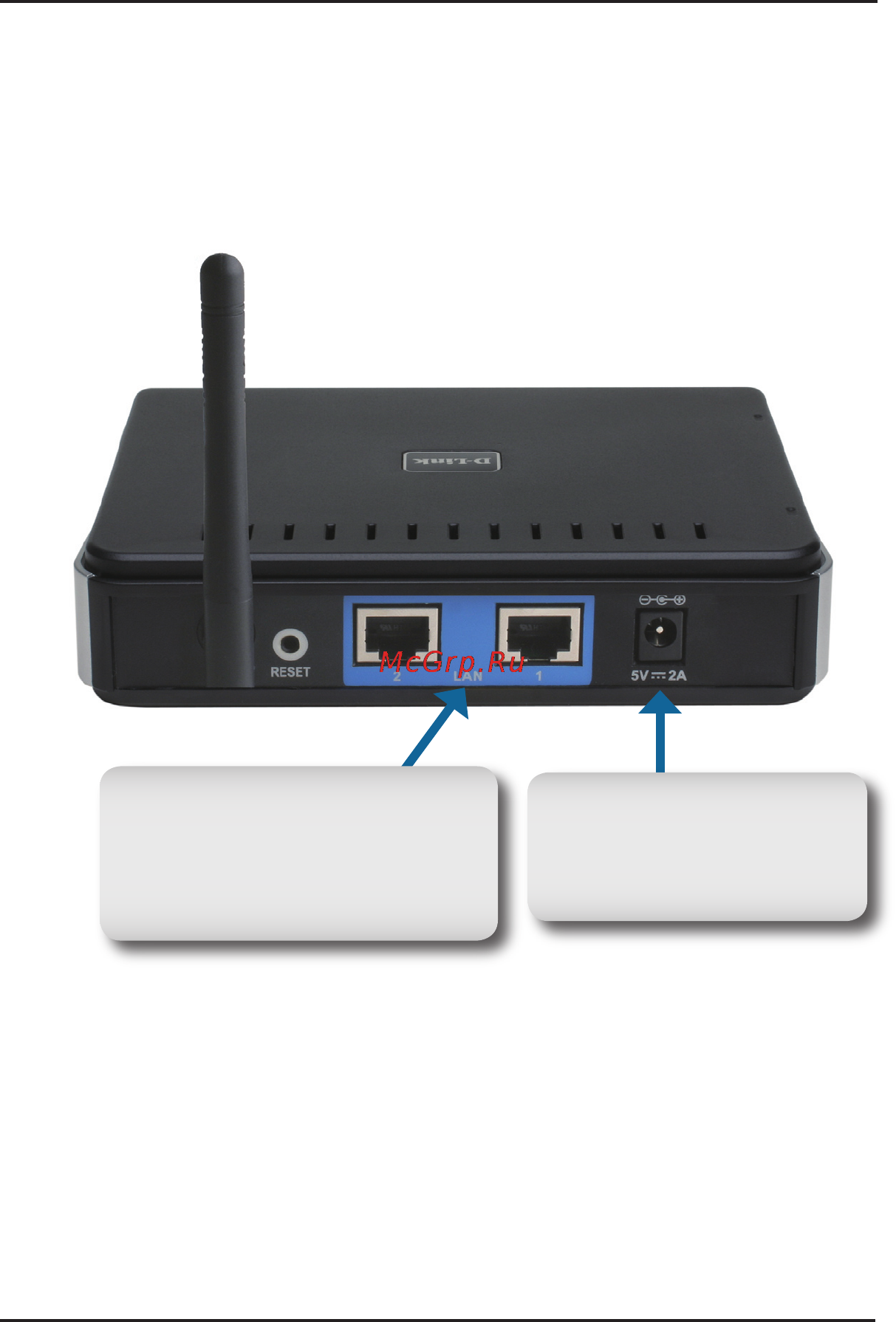 D-Link DAP-1160 [3/10] Шаг 2 подключение антенны и кабеля ethernet подключите антенну к антенному разъему на задней панели dap 1160 подключите один конец кабеля ethernet к одному из двух портов lan на задней панели dap 1160 и другой конец кабеля к порту ethernet компьютера если компьютер подключен к сети ethernet через ethernet коммутатор то подключите конец кабеля к порту коммутатора