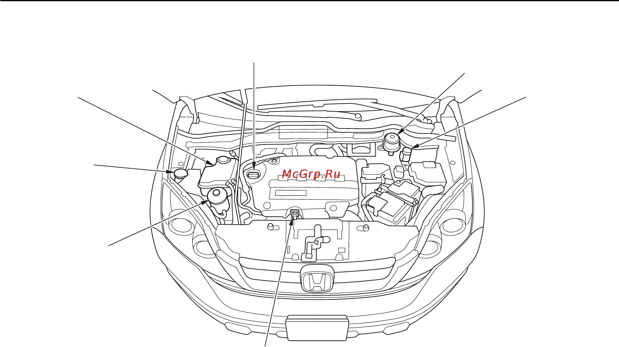 Honda CR-V (2009) [414/547] Расположение заправочных горловин и контрольных щупов для версий с дизельными двигателями